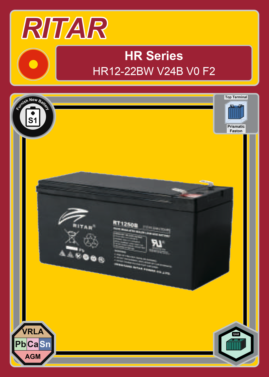 Furnish New Battery Ritar HR Series HR12 22BW V24B V0 F2