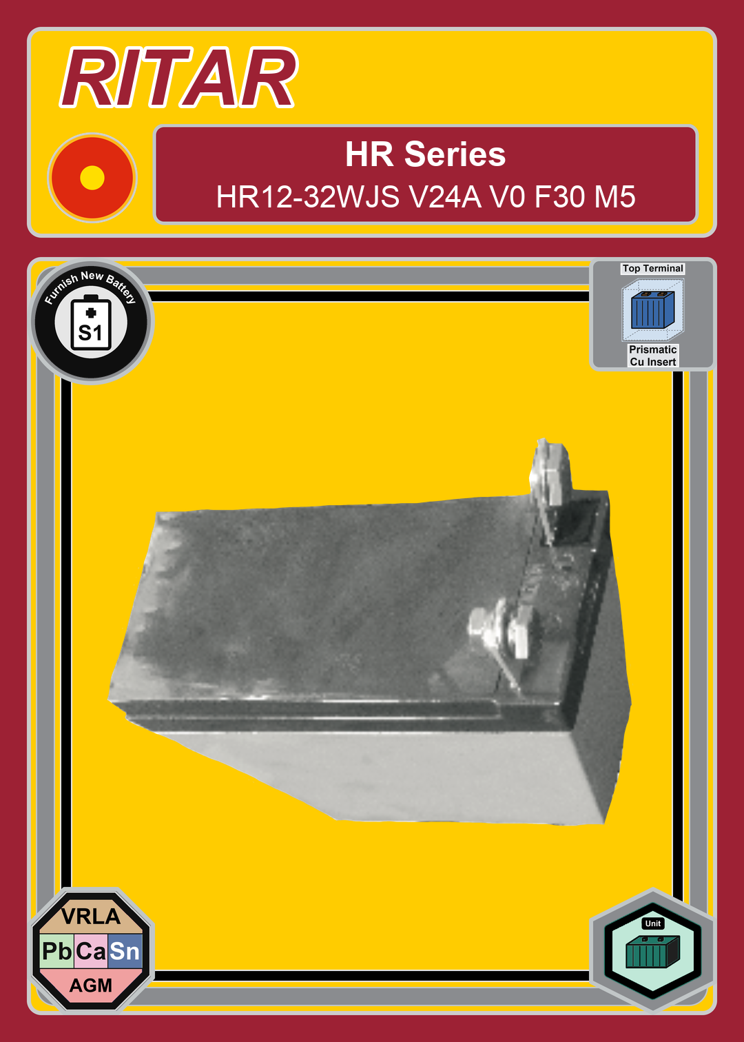 Furnish New Battery Ritar HR Series HR12 32WJS V24A V0 F30 M5