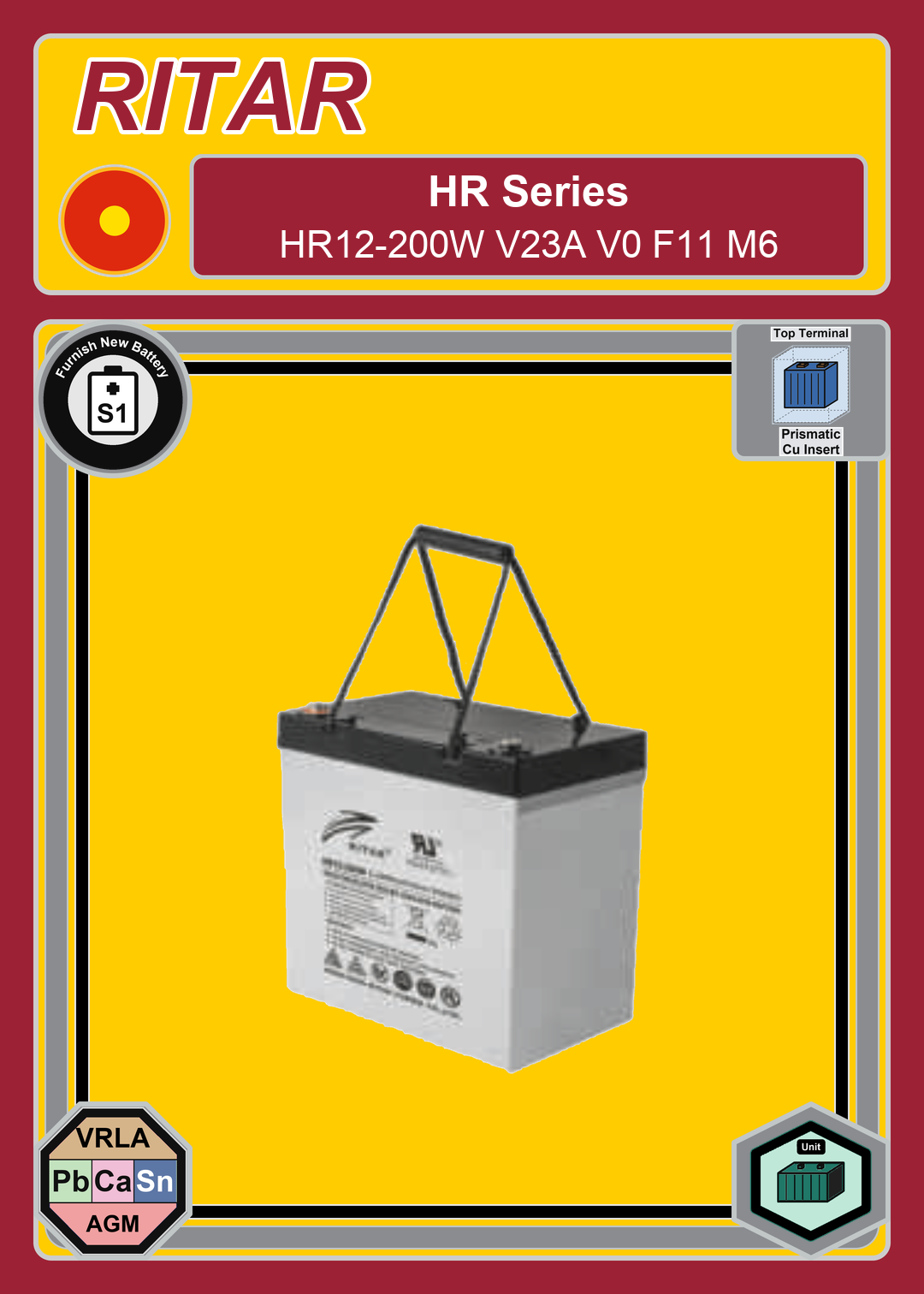 Furnish New Battery Ritar HR Series HR12 200W V23A V0 F11 M6