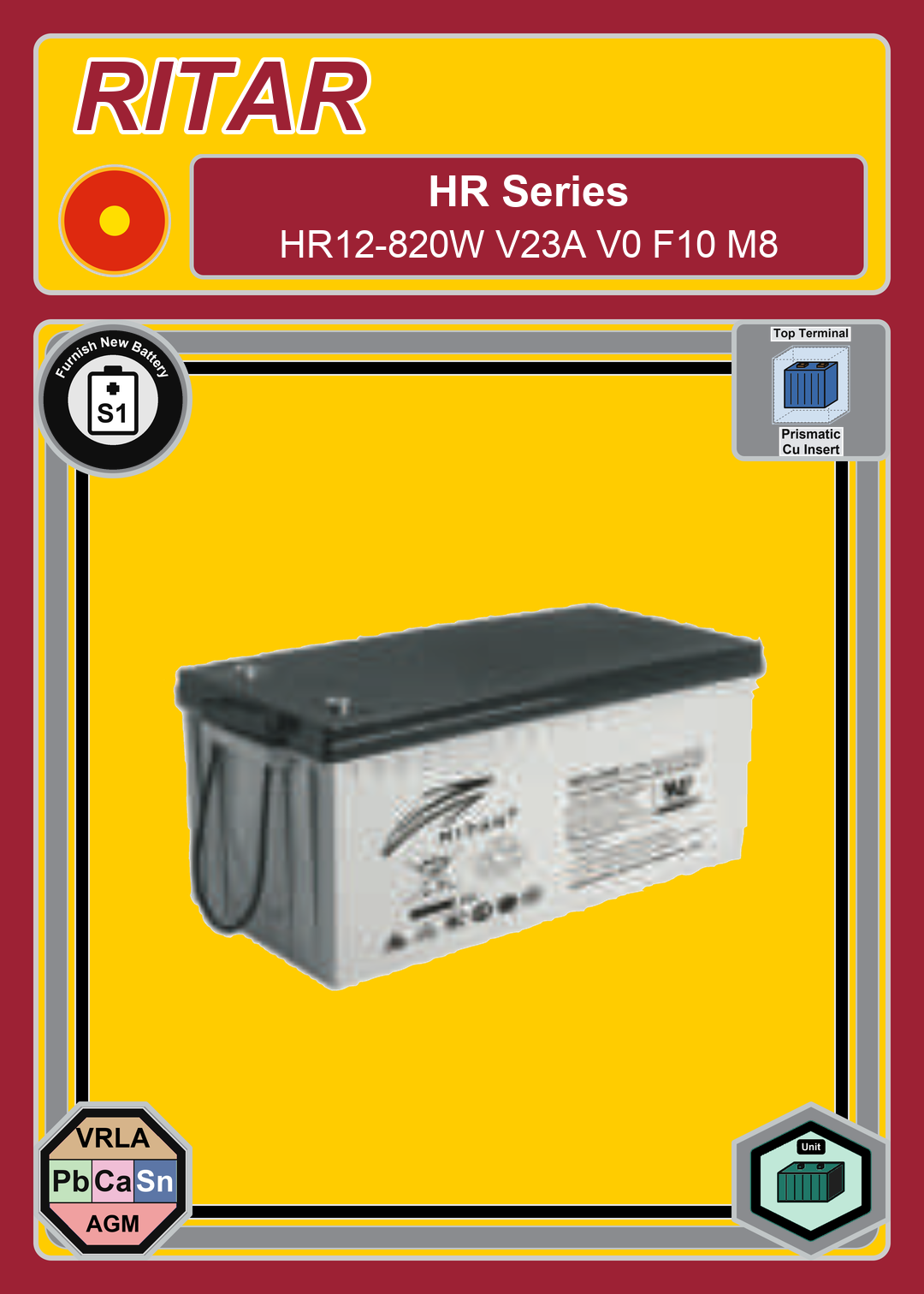 Furnish New Battery Ritar HR Series HR12 820W V23A V0 F10 M8
