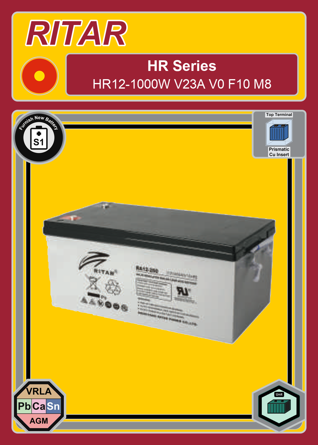 Furnish New Battery Ritar HR Series HR12 1000W V23A V0 F10 M8
