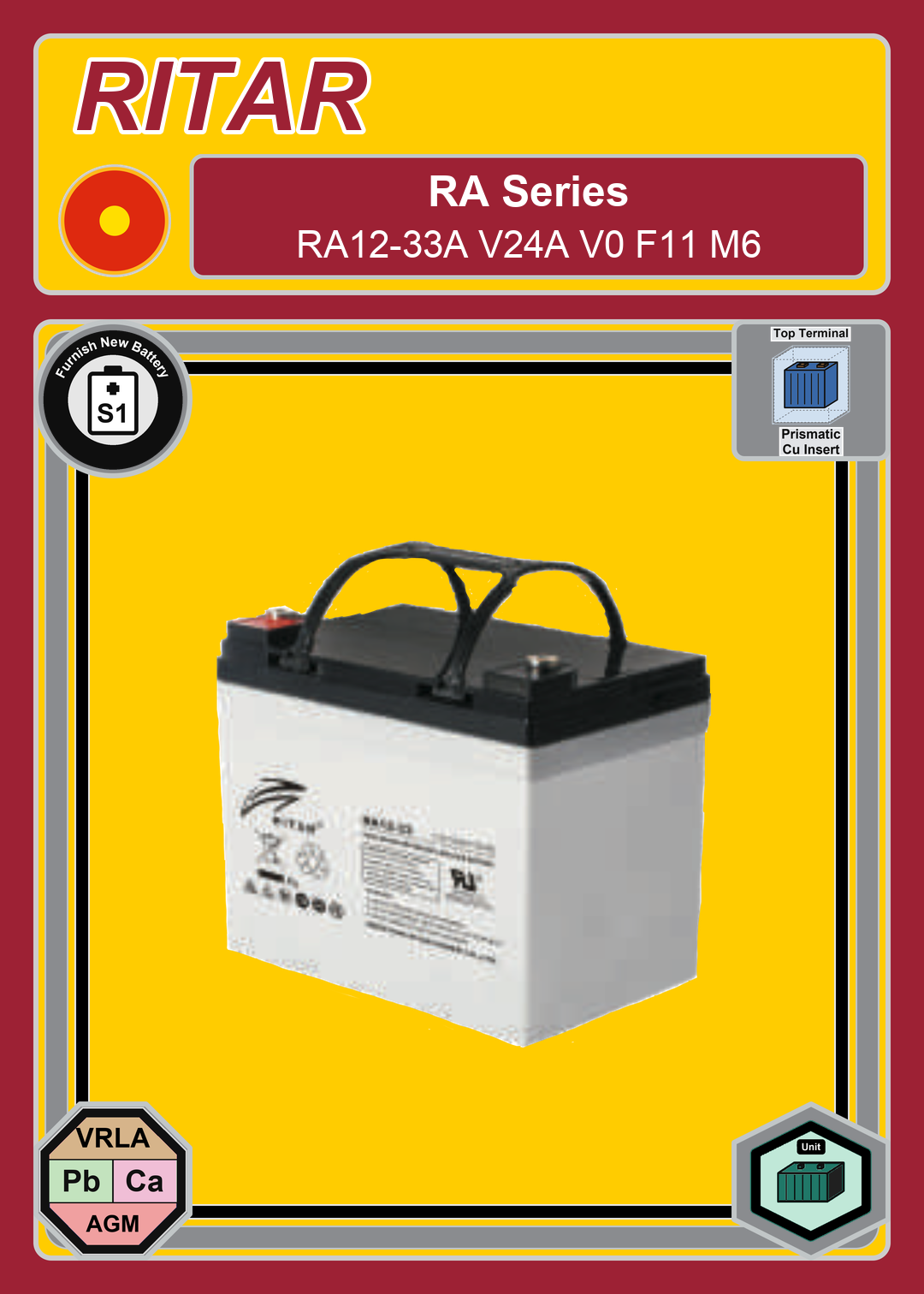 Furnish New Battery Ritar RA Series RA12 33A V24A V0 F11 M6