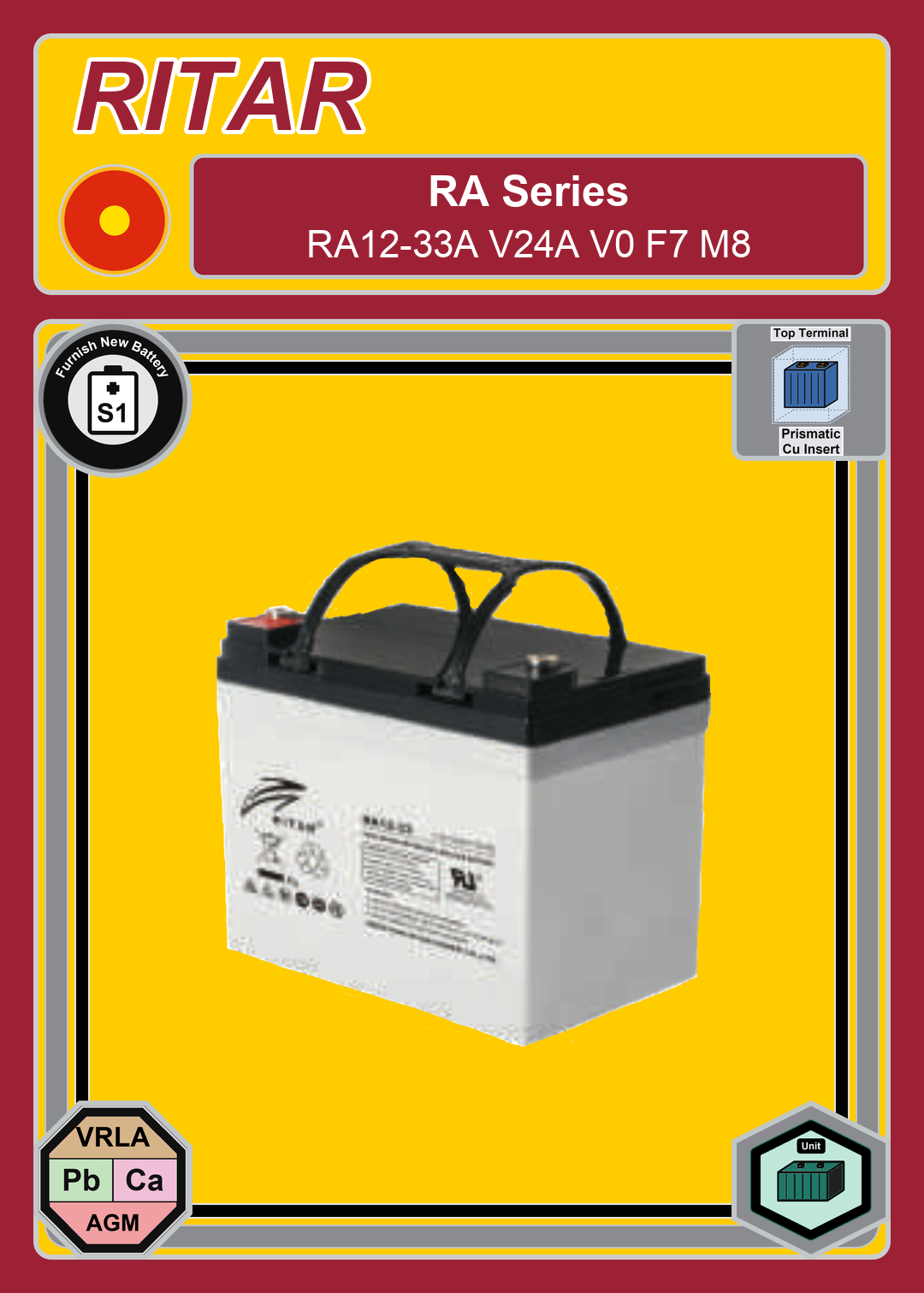Furnish New Battery Ritar RA Series RA12 33A V24A V0 F7 M8