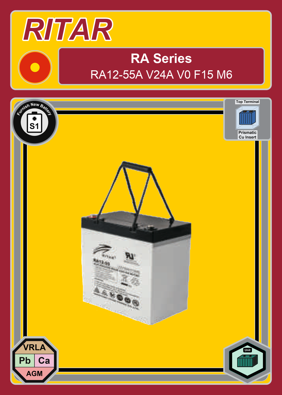 Furnish New Battery Ritar RA Series RA12 55A V24A V0 F15 M6