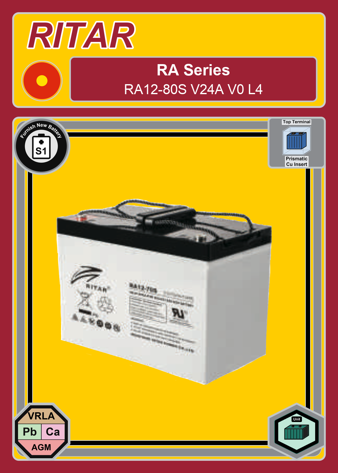 Furnish New Battery Ritar RA Series RA12 80S V24A V0 L4
