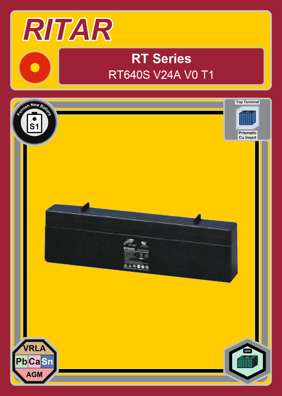 Furnish New Battery Ritar RT Series RT640S V24A V0 T1