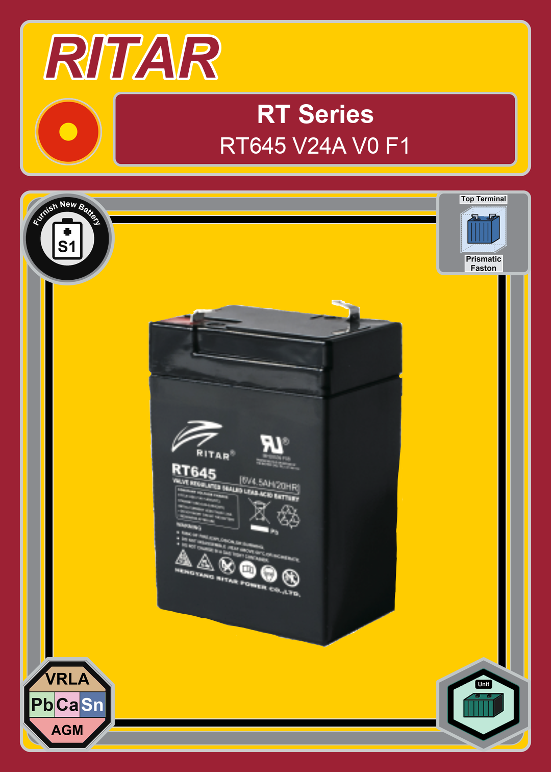 Furnish New Battery Ritar RT Series RT645 V24A V0 F1