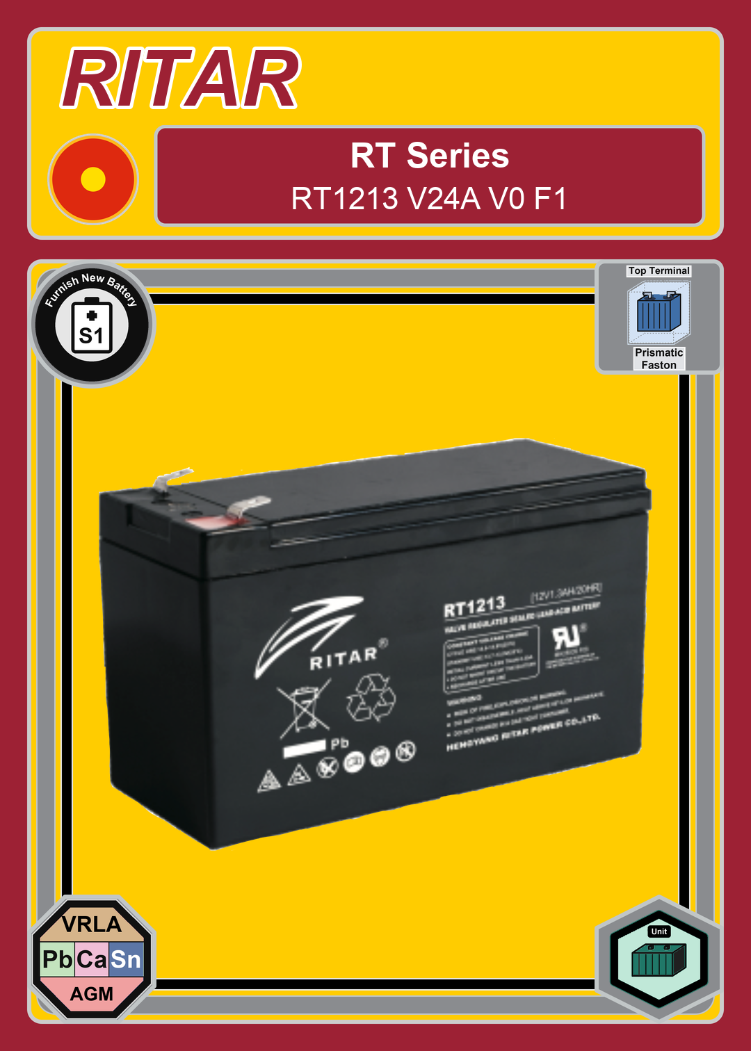 Furnish New Battery Ritar RT Series RT1213 V24A V0 F1