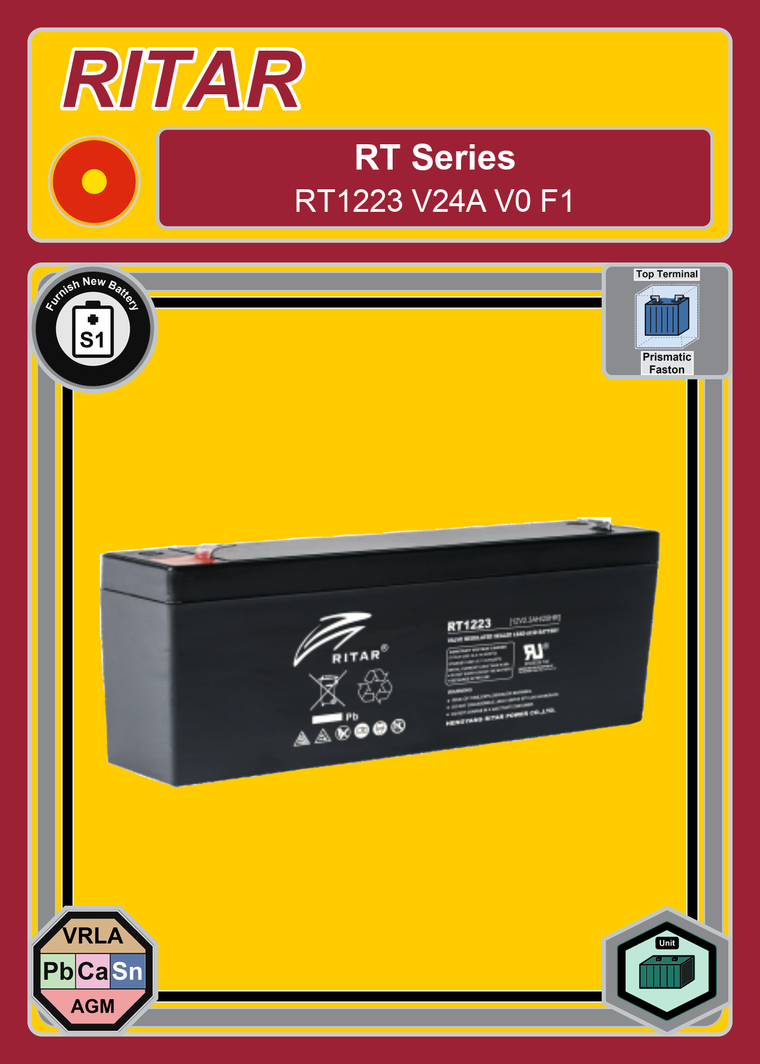 Furnish New Battery Ritar RT Series RT1223 V24A V0 F1