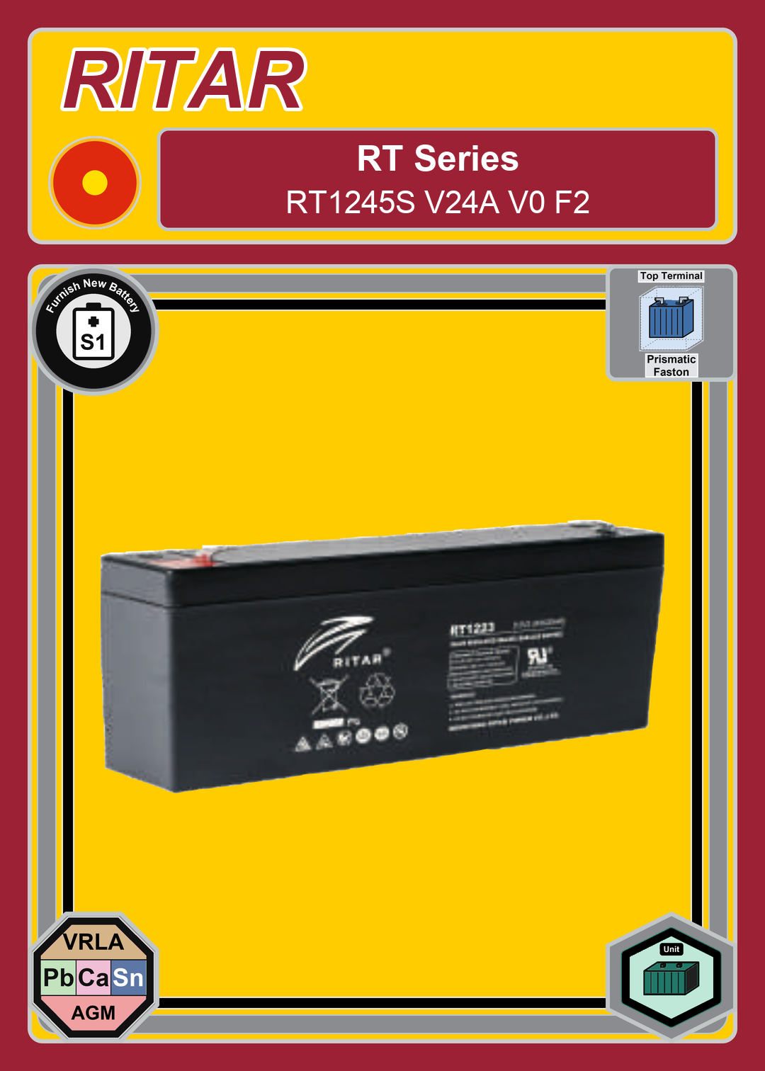 Furnish New Battery Ritar RT Series RT1245S V24A V0 F2