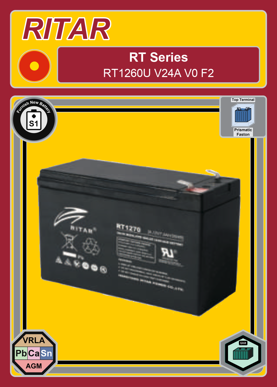 Furnish New Battery Ritar RT Series RT1260U V24A V0 F2