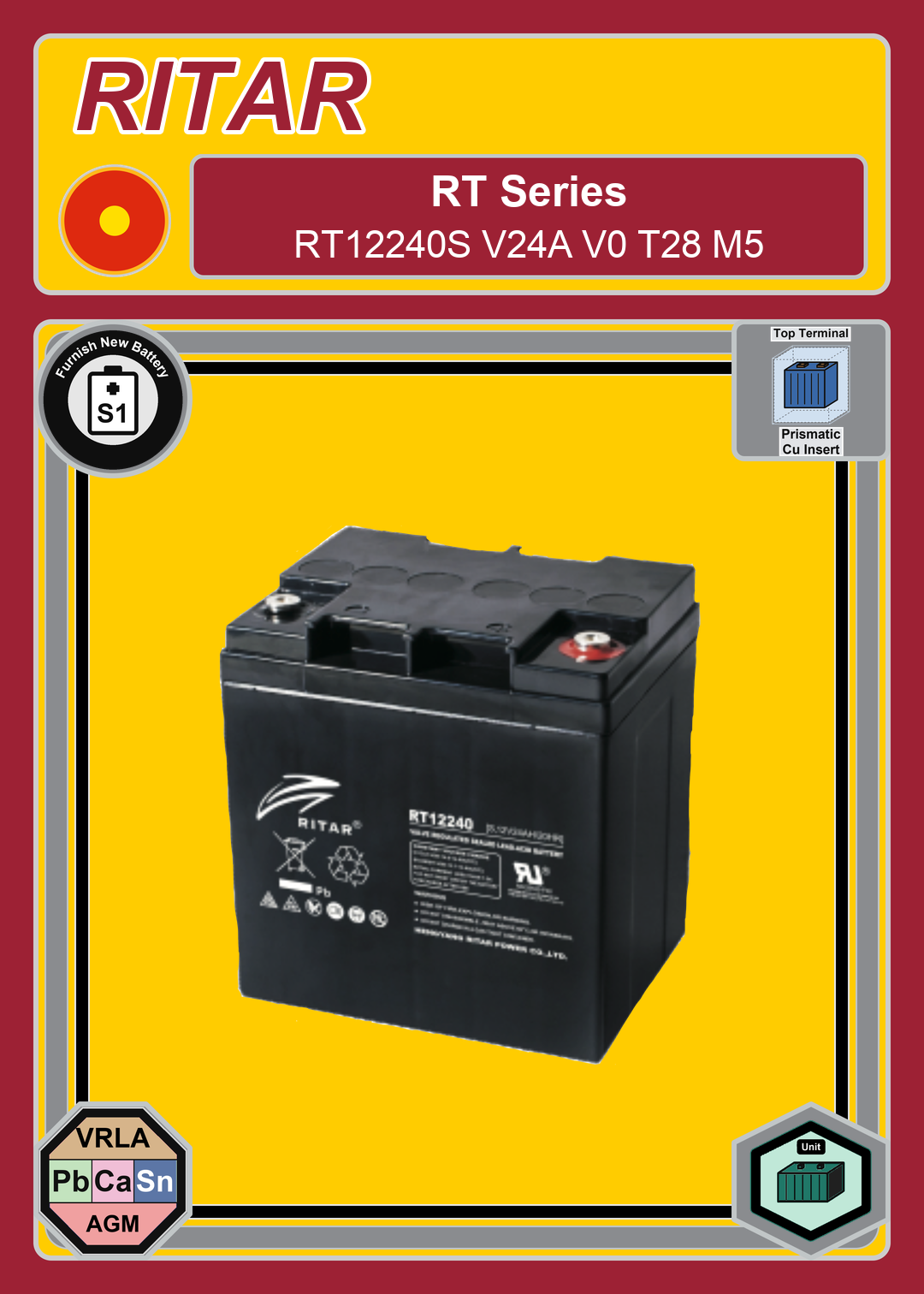 Furnish New Battery Ritar RT Series RT12240S V24A V0 T28 M5