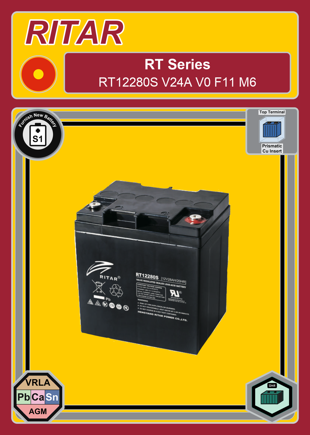 Furnish New Battery Ritar RT Series RT12280S V24A V0 F11 M6