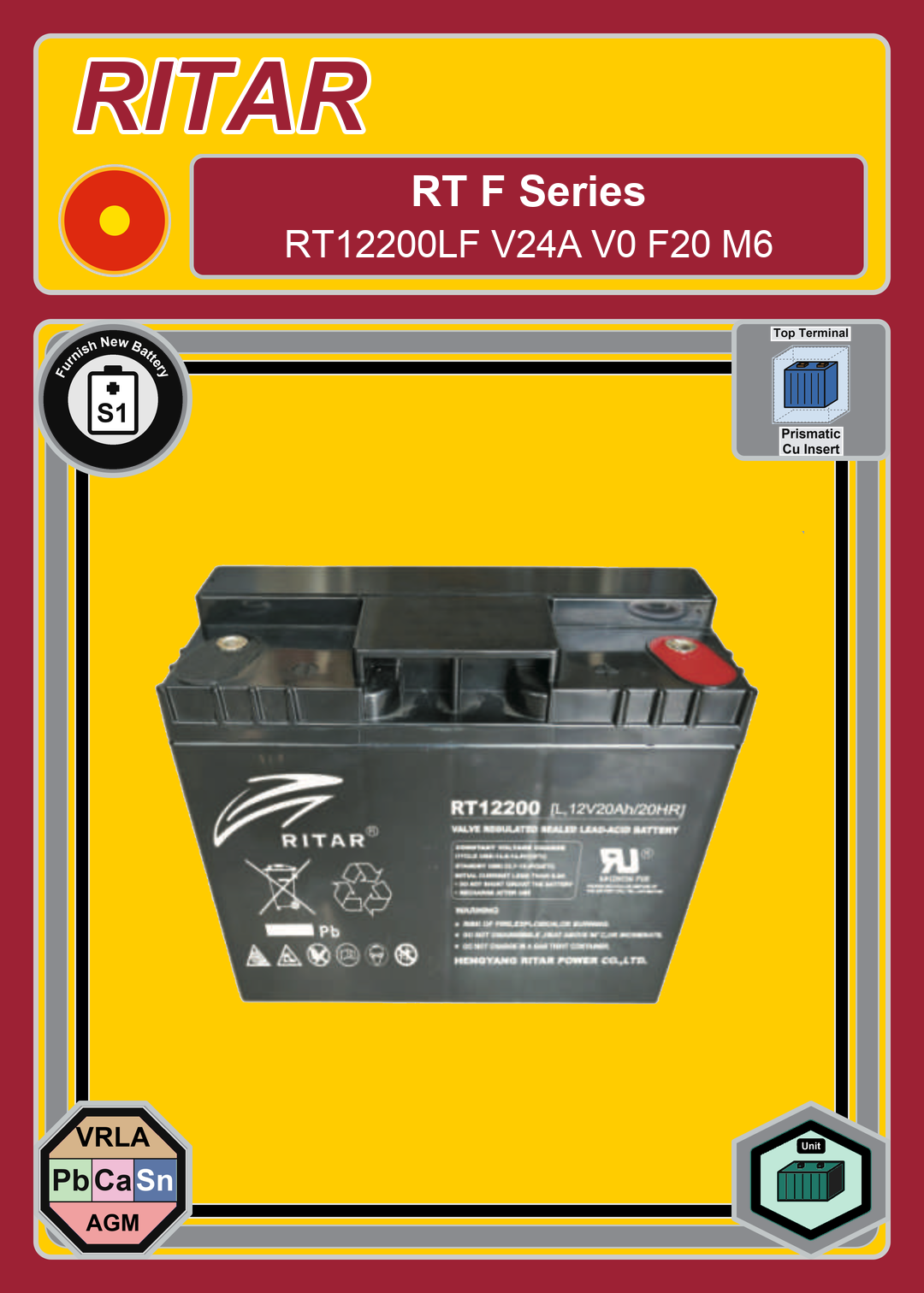 Furnish New Battery Ritar RT F Series RT12200LF V24A V0 F20 M6
