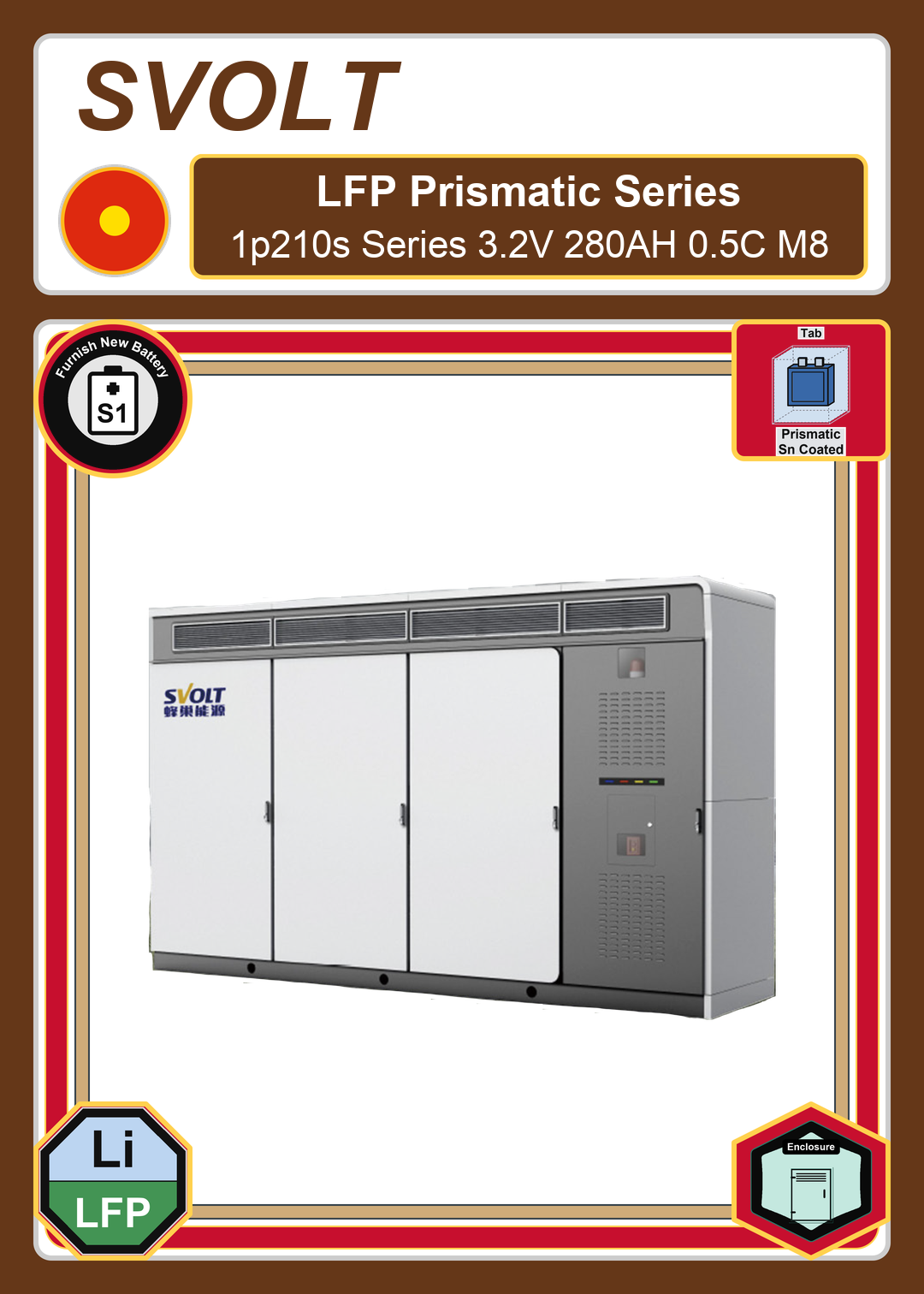 Furnish New Battery SVOLT LFP Prismatic 1p210s Series 3 2V 280AH 0 5C M8