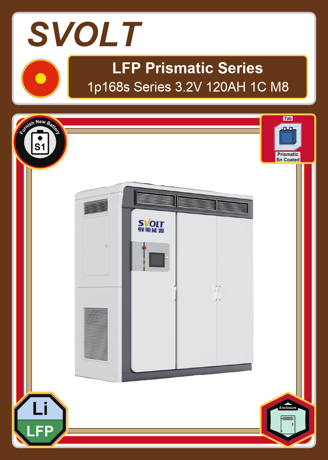 Furnish New Battery SVOLT LFP Prismatic 1p168s Series 3 2V 120AH 1C M8