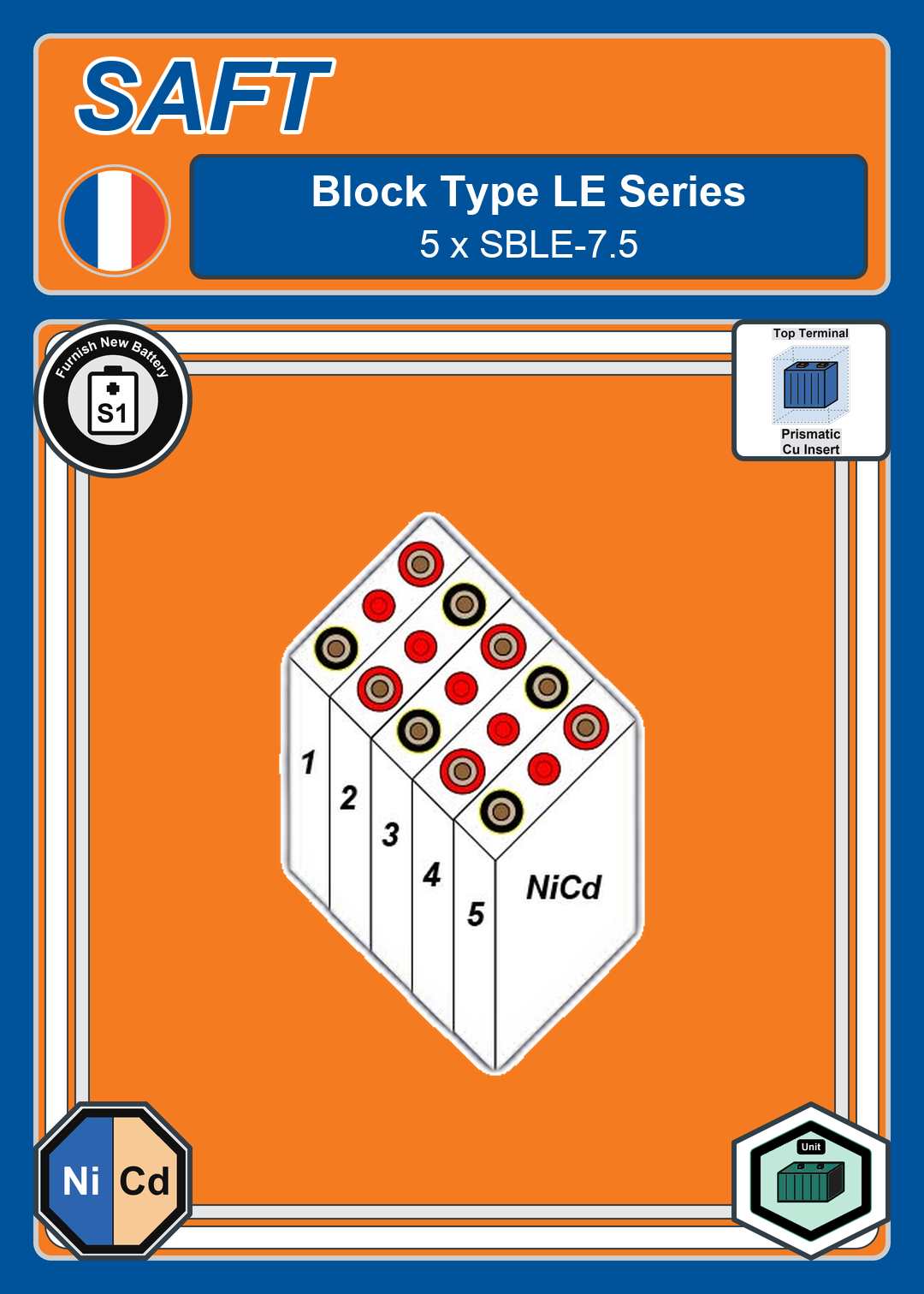 Furnish New Battery SAFT Block Type LE 5 x SBLE 7 5