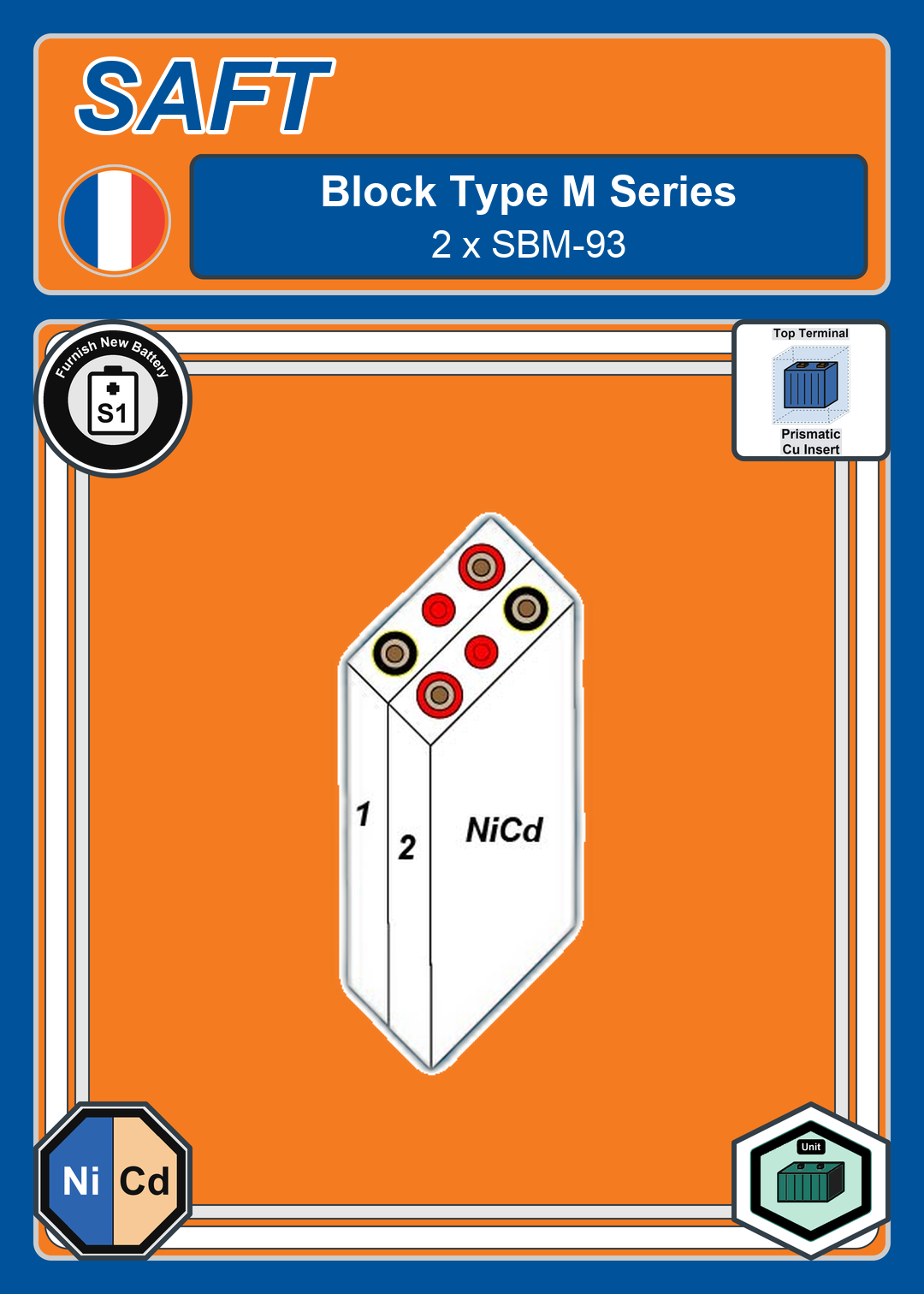 Furnish New Battery SAFT Block Type M 2 x SBM 93