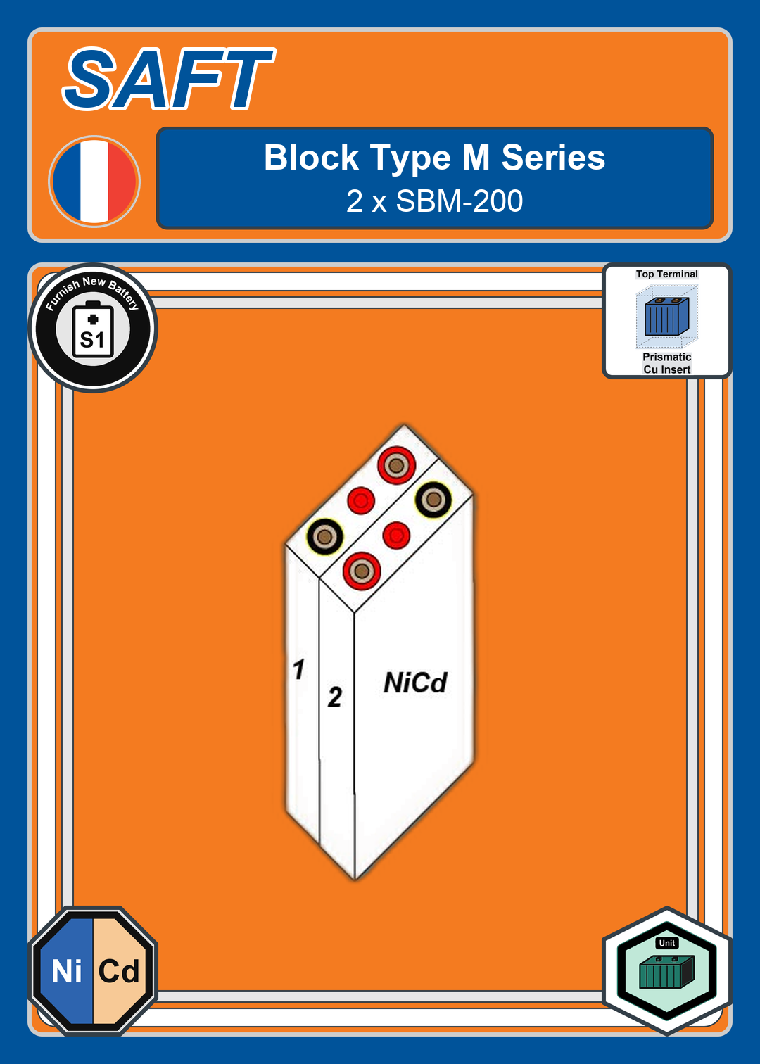 Furnish New Battery SAFT Block Type M 2 x SBM 200