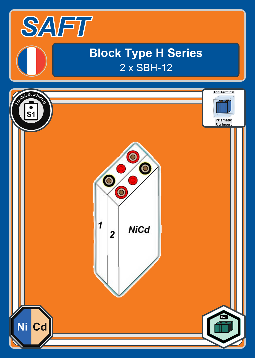 Furnish New Battery SAFT Block Type H 2 x SBH 12