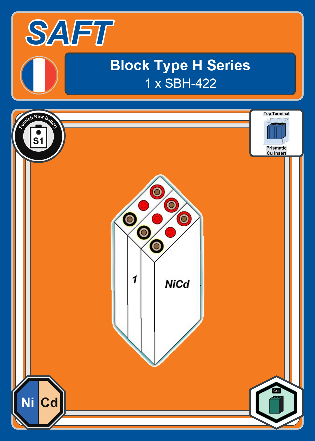 Furnish New Battery SAFT Block Type H 1 x SBH 422