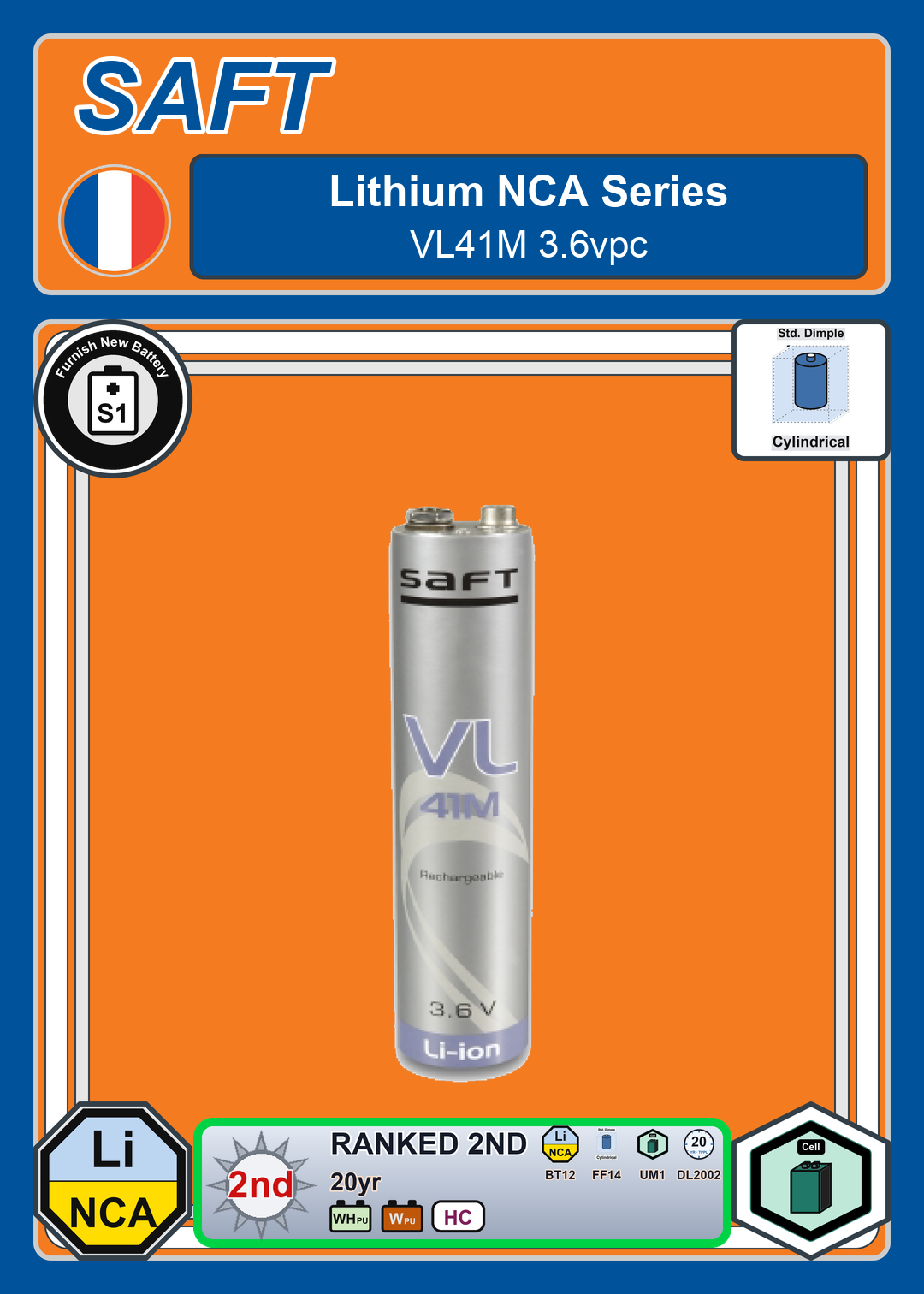 Furnish New Battery Saft Lithium NCA Series VL41M 3 6vpc