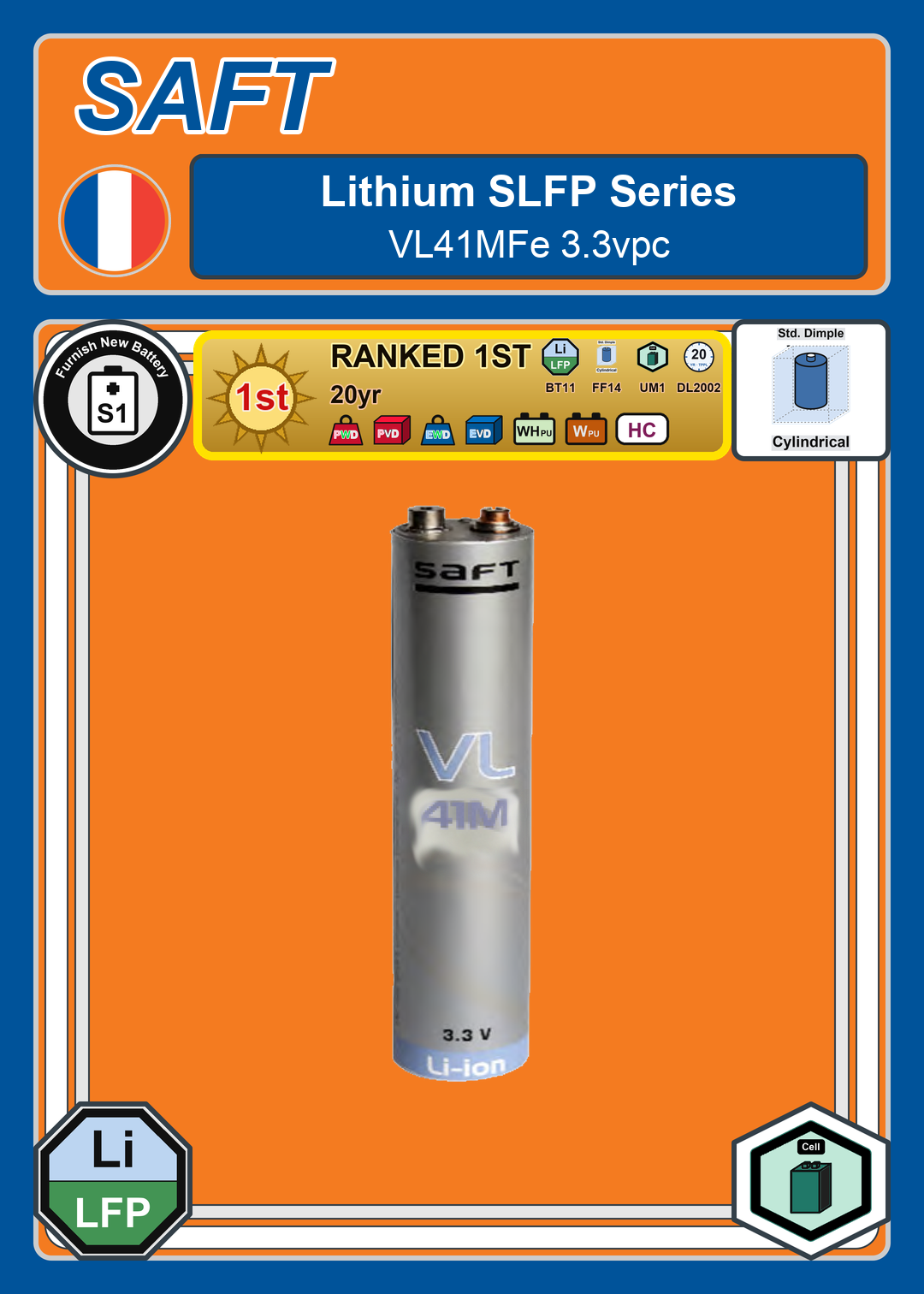 Furnish New Battery Saft Lithium SLFP Series VL41MFe 3 3vpc