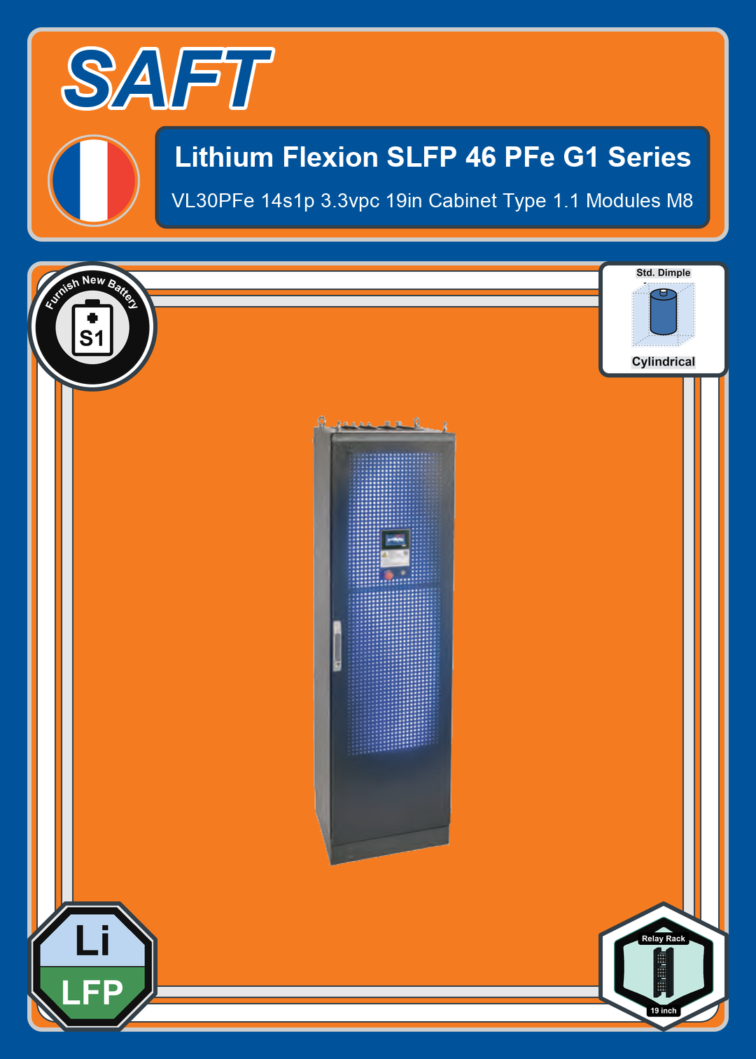 Furnish New Battery Saft Lithium SLFP Series Flexion 46 PFe G1 VL30PFe 14s1p 3 3vpc 19in Cabinet Type 1 1 Modules M8