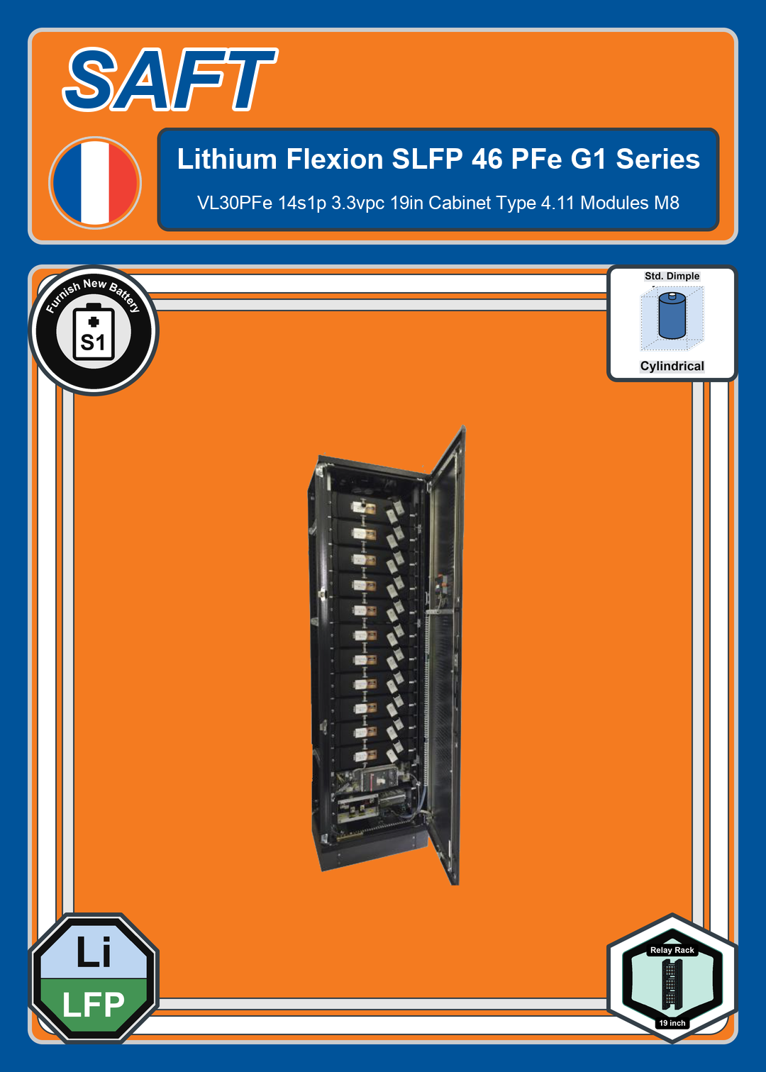 Furnish New Battery Saft Lithium SLFP Series Flexion 46 PFe G1 VL30PFe 14s1p 3 3vpc 19in Cabinet Type 4 11 Modules M8