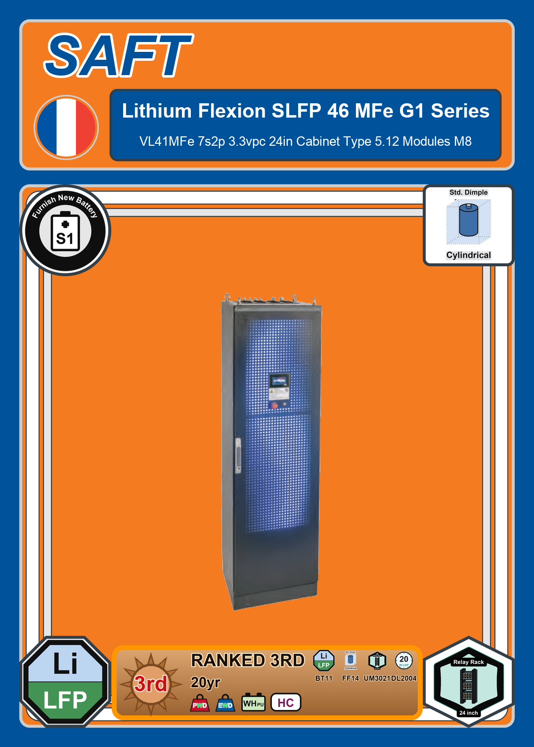 Furnish New Battery Saft Lithium SLFP Series Flexion 23 MFe G1 VL41MFe 7s2p 3 3vpc 24in Cabinet Type 5 12 Modules M8