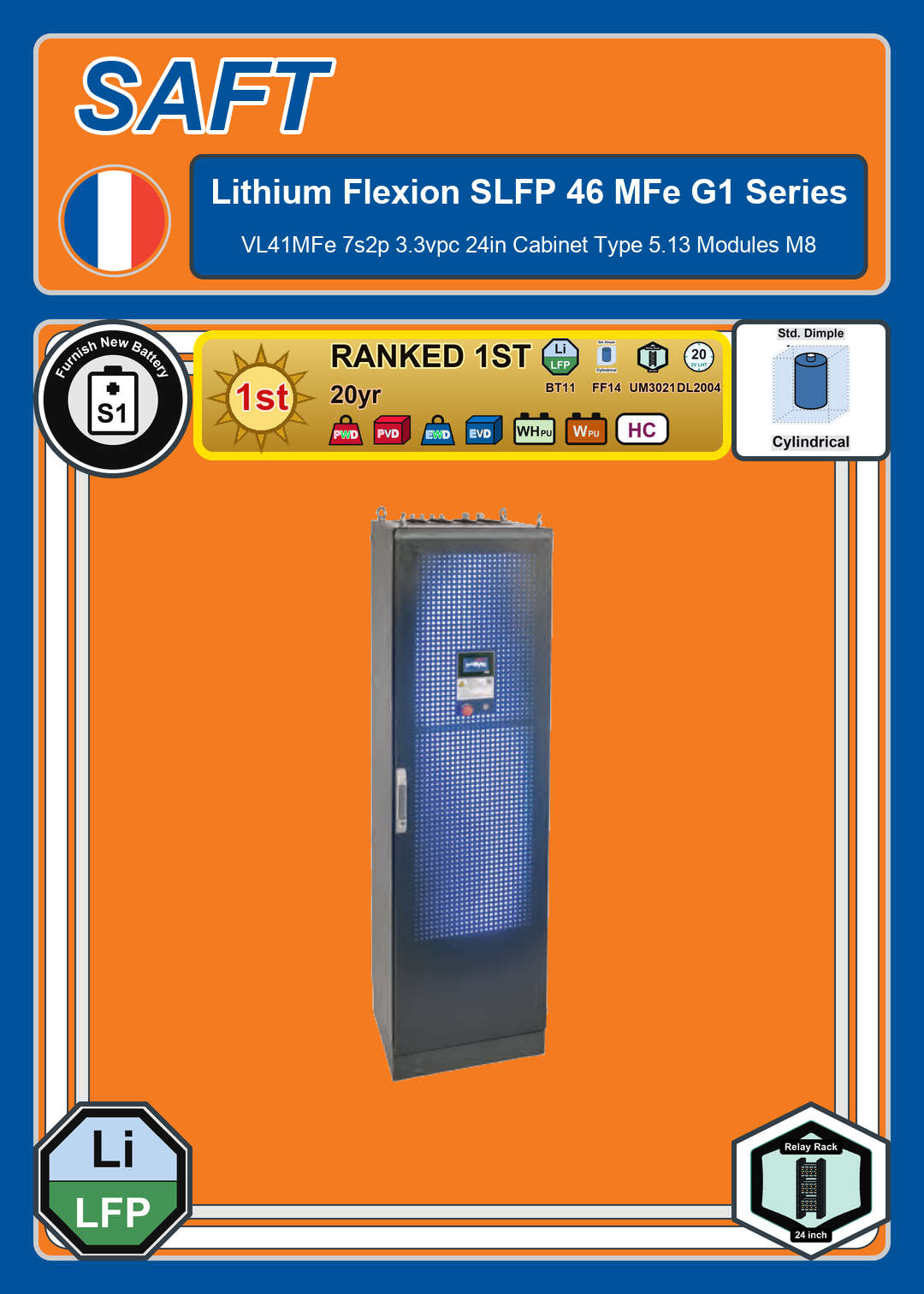Furnish New Battery Saft Lithium SLFP Series Flexion 23 MFe G1 VL41MFe 7s2p 3 3vpc 24in Cabinet Type 5 13 Modules M8