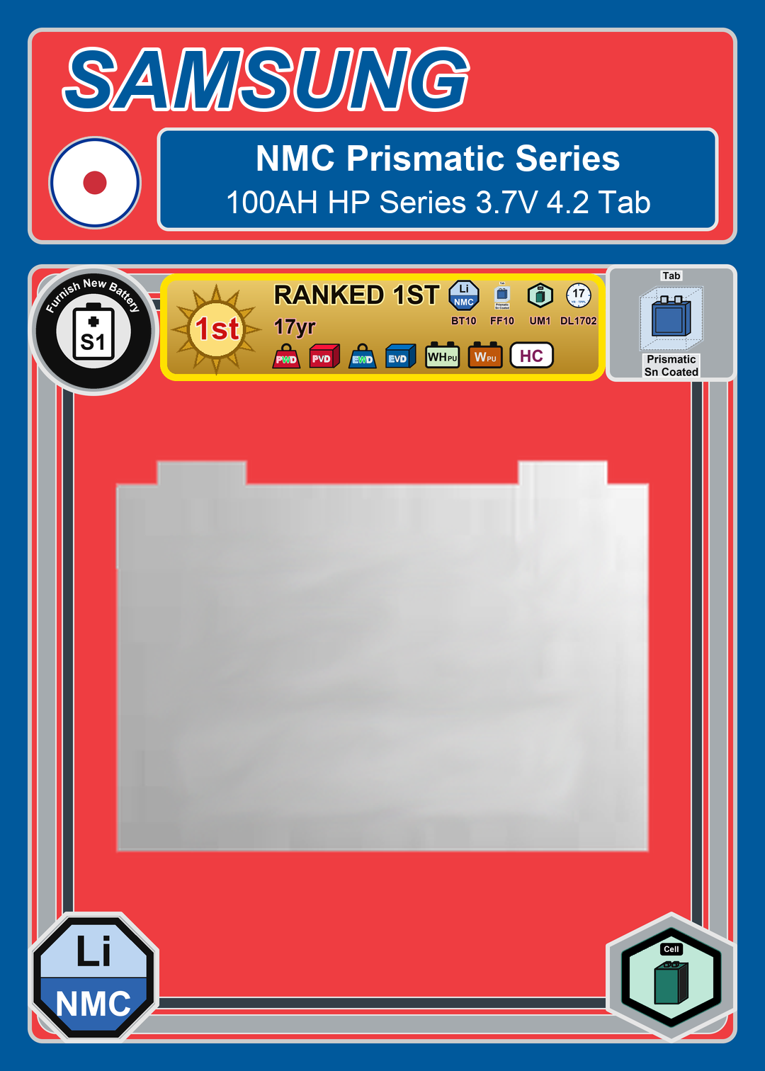 Furnish New Battery Samsung NMC Prismatic 100AH HP Series 3 7V 4 2 Tab