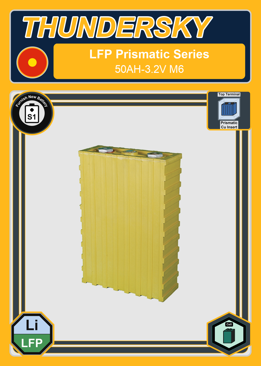 Furnish New Battery Thundersky Winston LFP Prismatic Series 50AH 3 2V M6