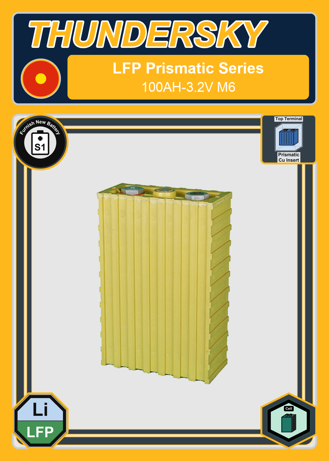 Furnish New Battery Thundersky Winston LFP Prismatic Series 100AH 3 2V M6
