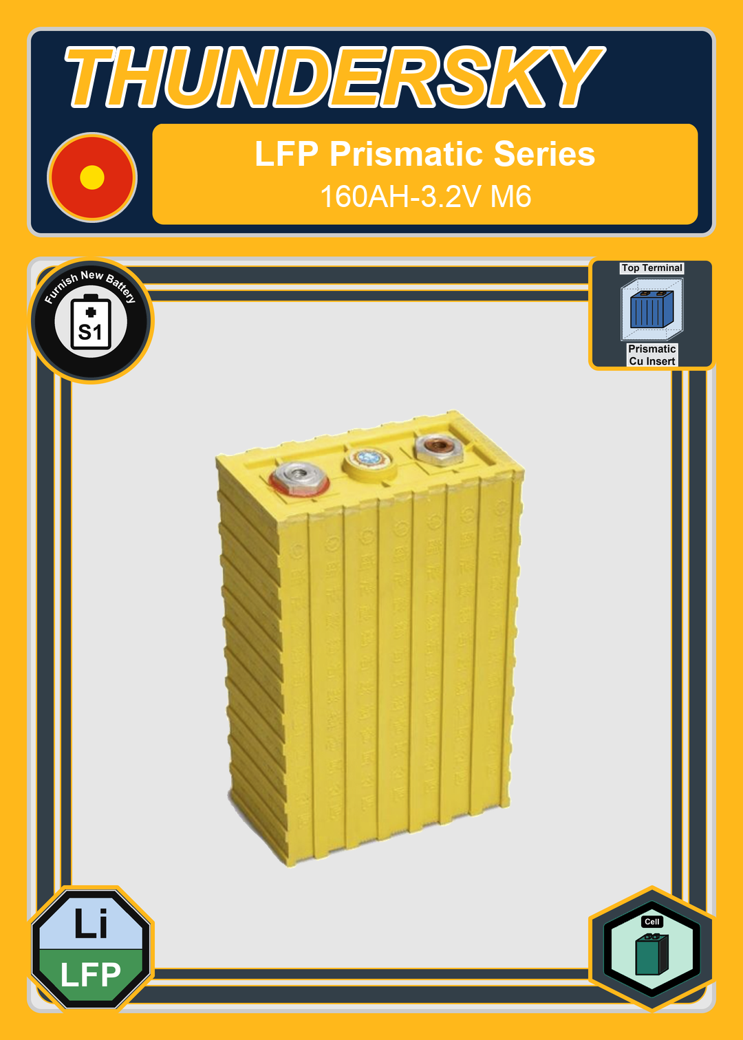Furnish New Battery Thundersky Winston LFP Prismatic Series 160AH 3 2V M6