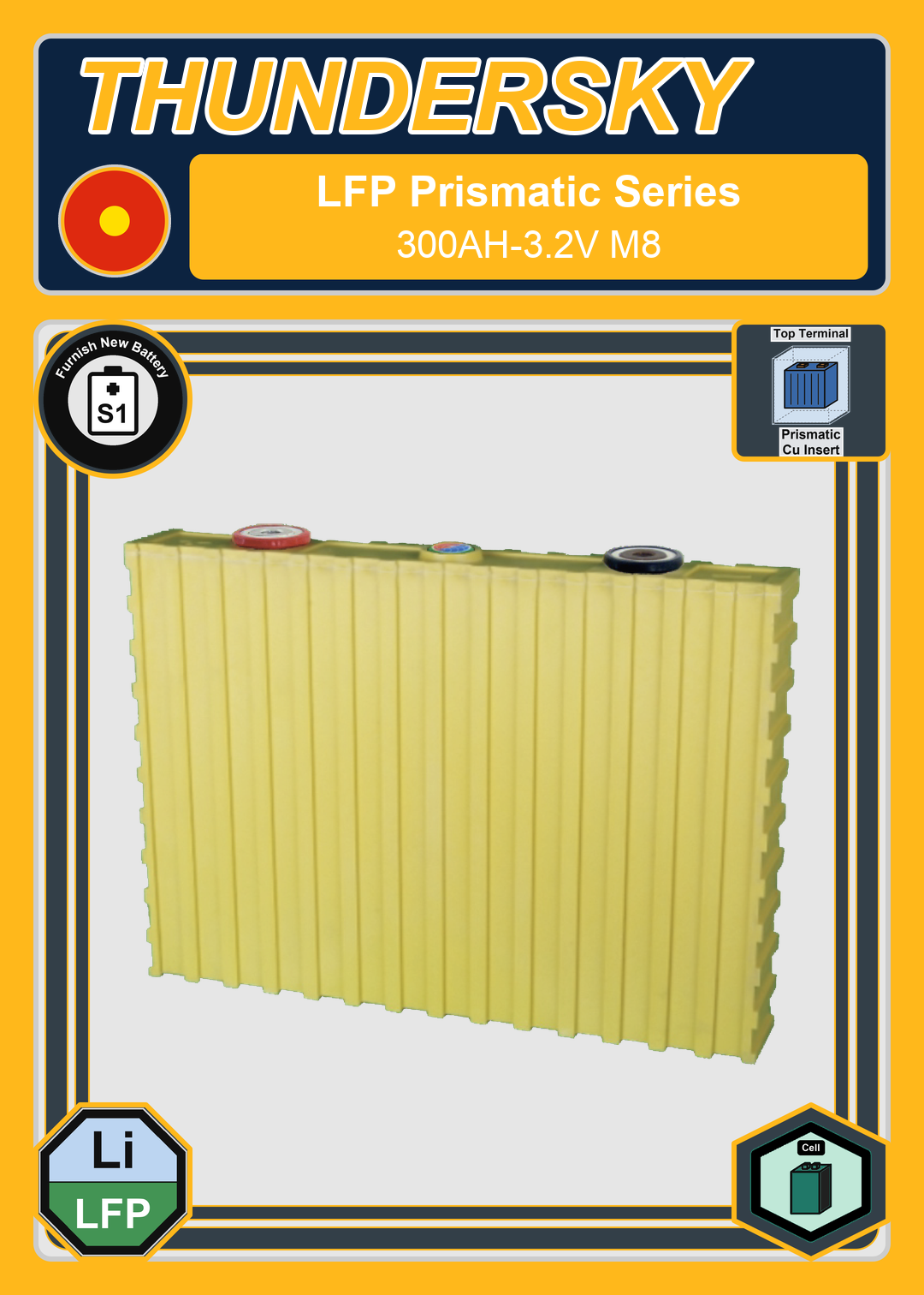 Furnish New Battery Thundersky Winston LFP Prismatic Series 300AH 3 2V M8