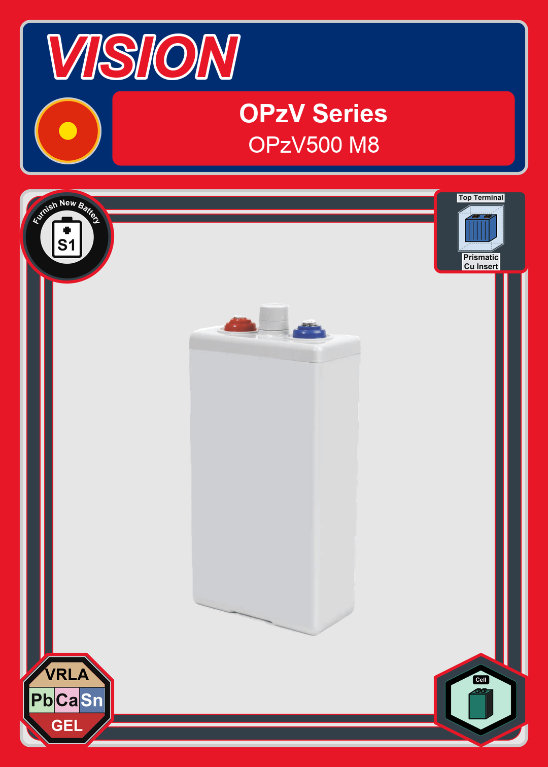 Furnish New Battery Vision OPzV Series OPzV500 M8