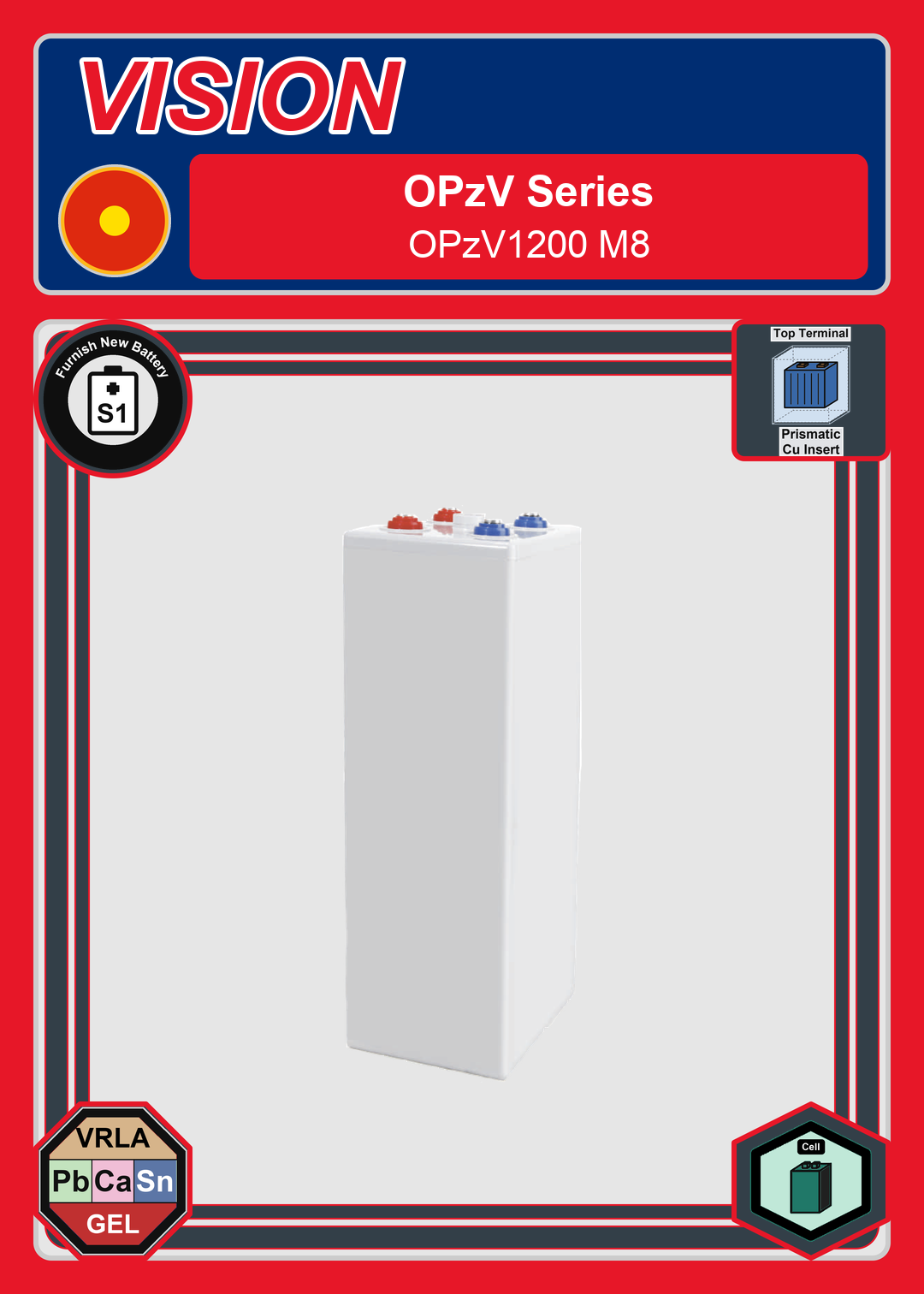 Furnish New Battery Vision OPzV Series OPzV1200 M8