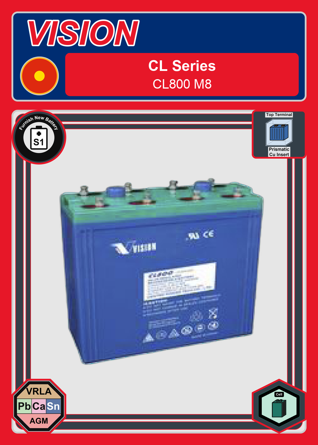 Furnish New Battery Vision CL Series CL800 M8