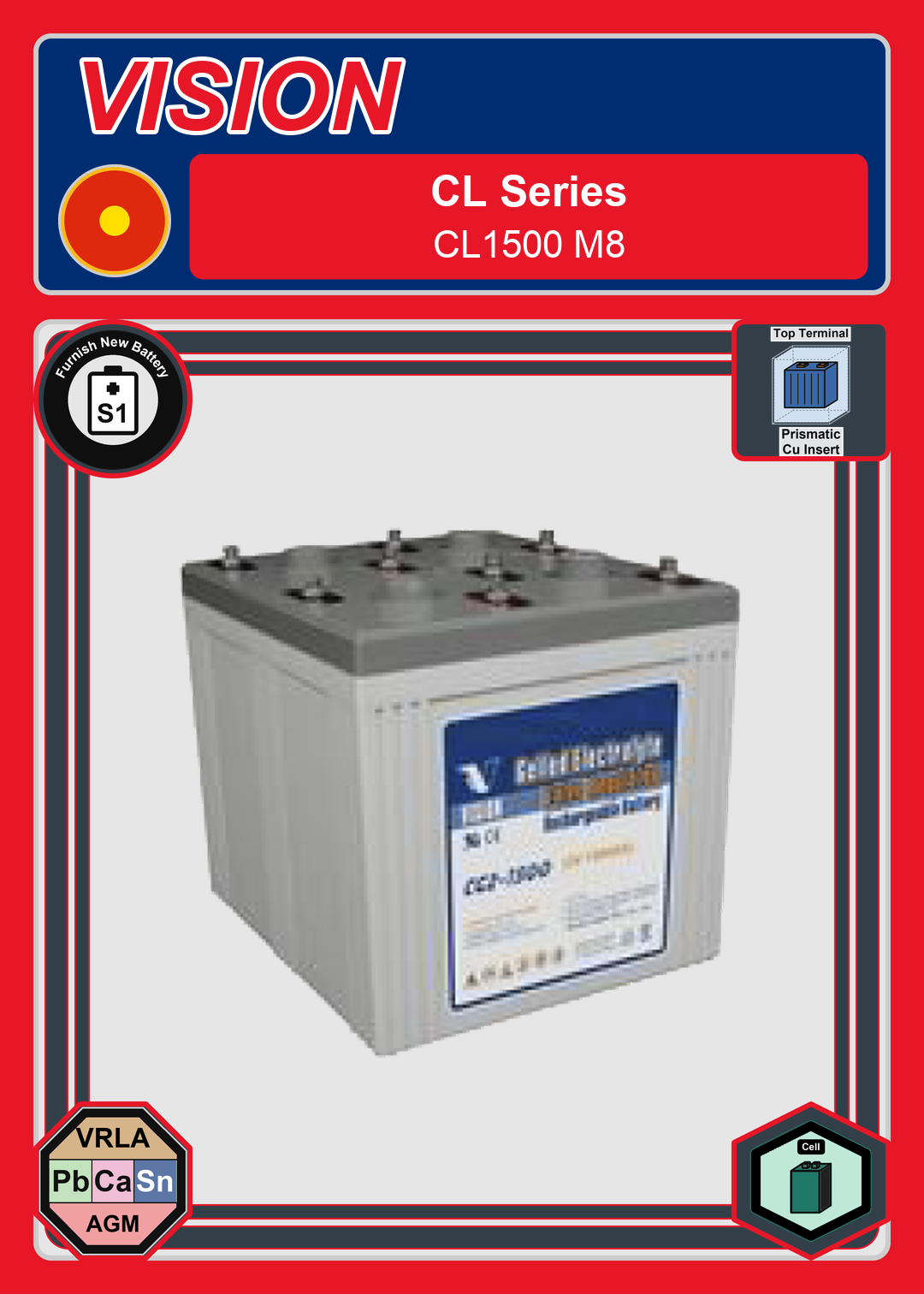 Furnish New Battery Vision CL Series CL1500 M8