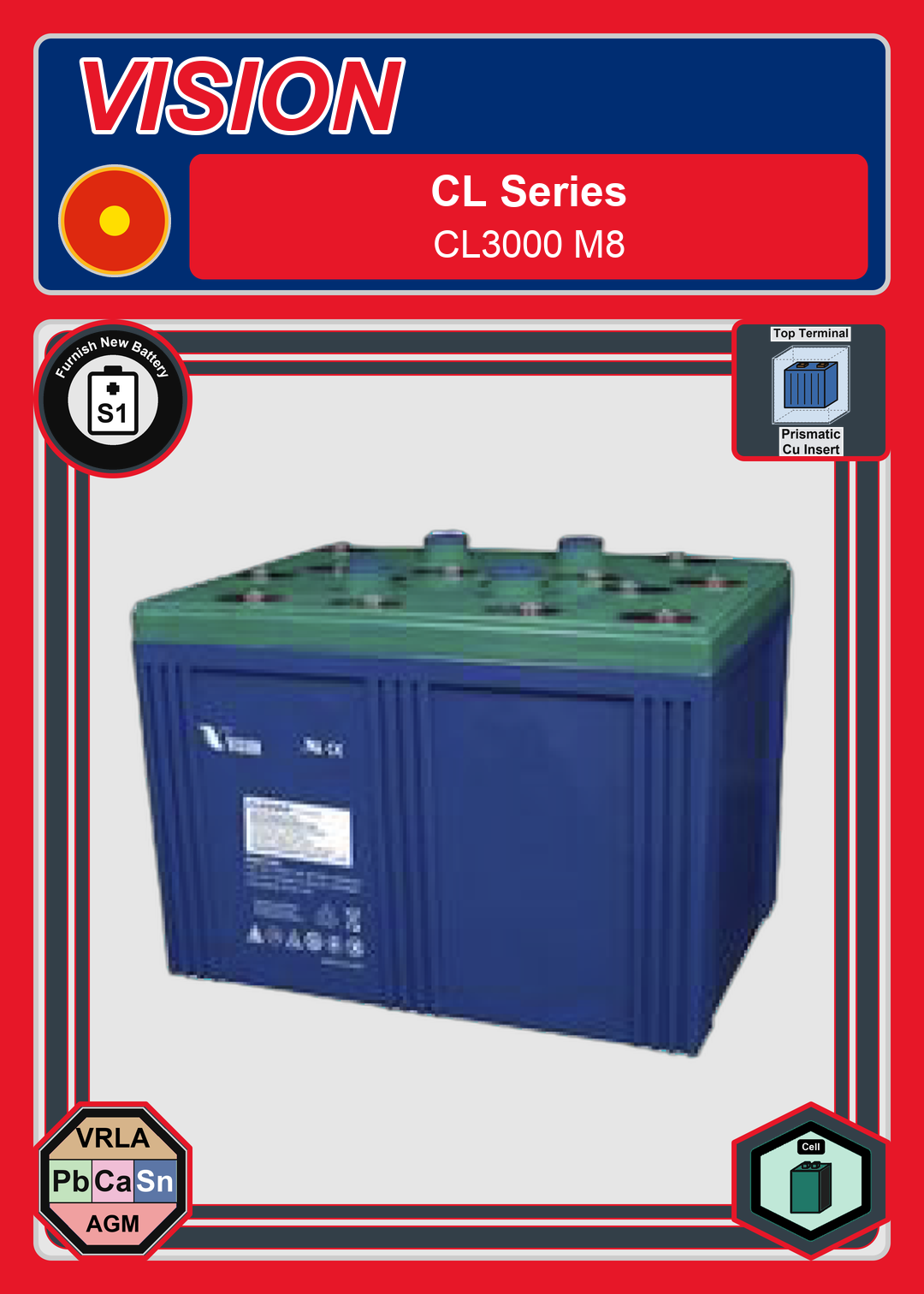 Furnish New Battery Vision CL Series CL3000 M8