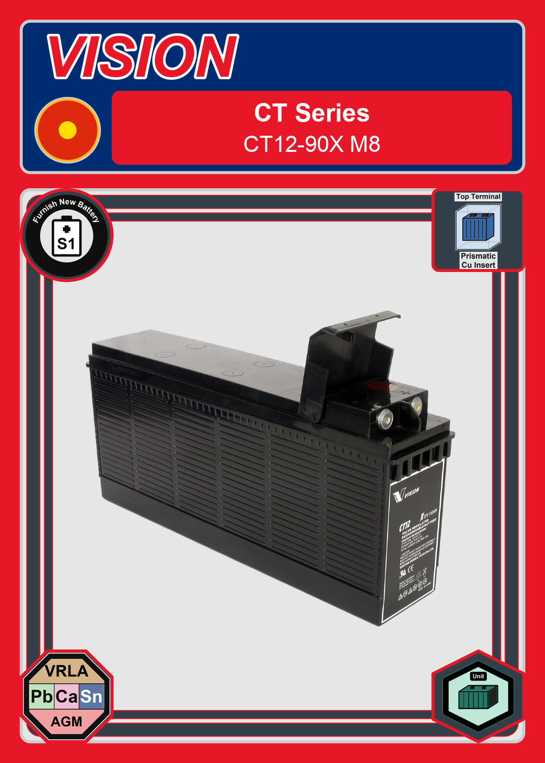 Furnish New Battery Vision CT Series CT12 90X M8
