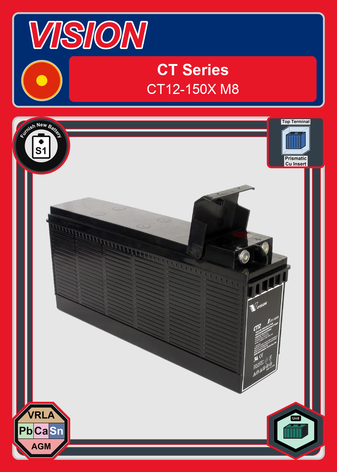 Furnish New Battery Vision CT Series CT12 150X M8