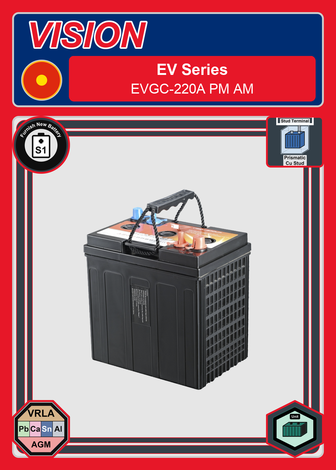 Furnish New Battery Vision EV Series EVGC 220A PM AM