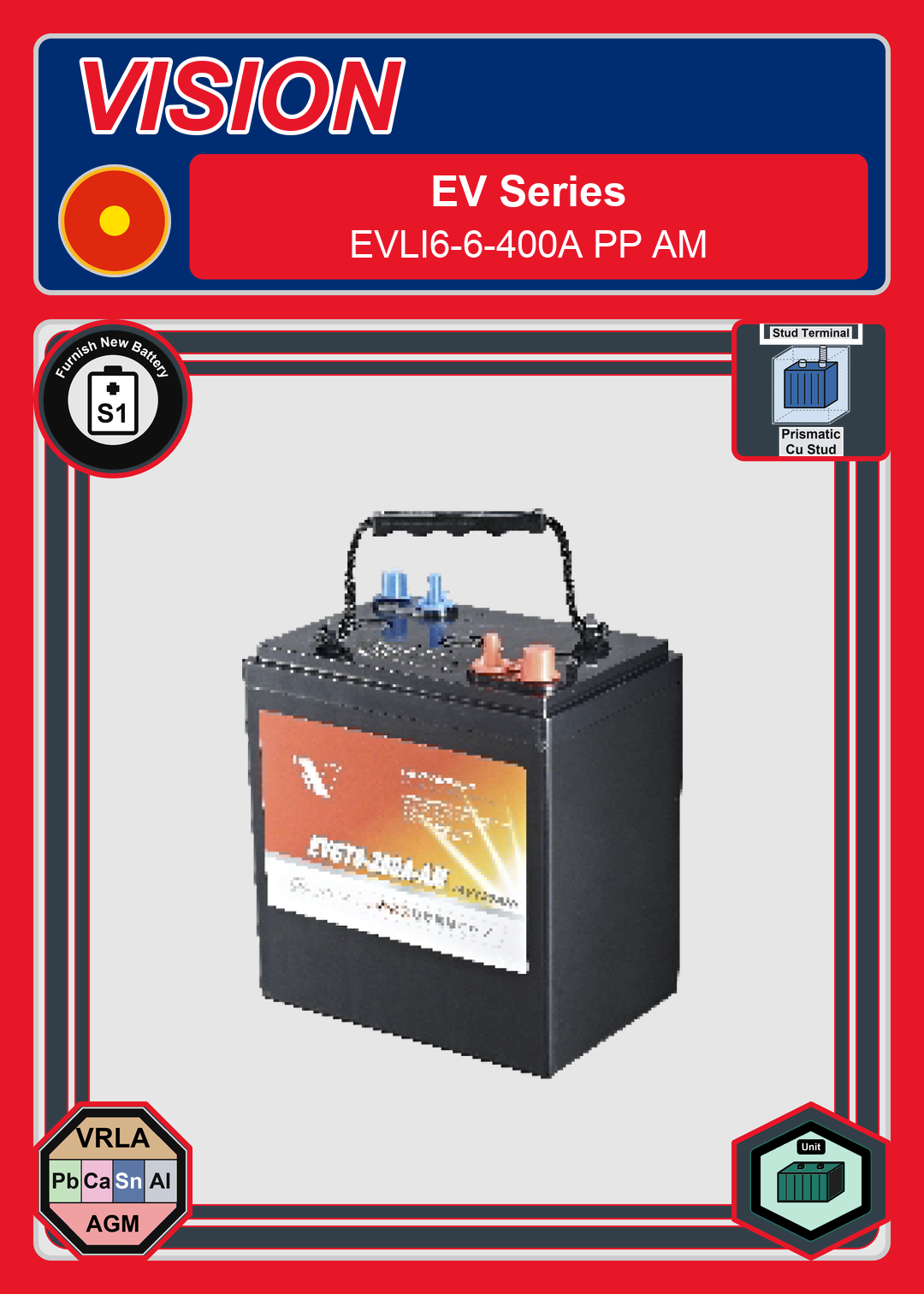 Furnish New Battery Vision EV Series EVLI6 6 400A PP AM