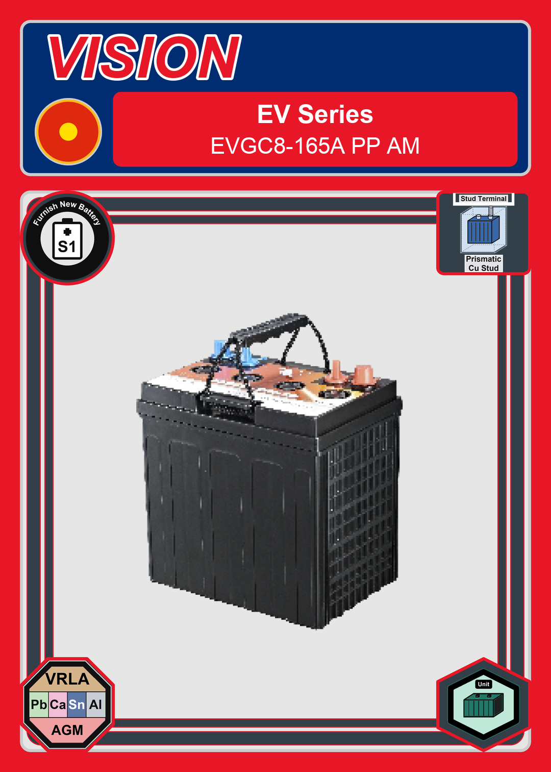 Furnish New Battery Vision EV Series EVGC8 165A PP AM