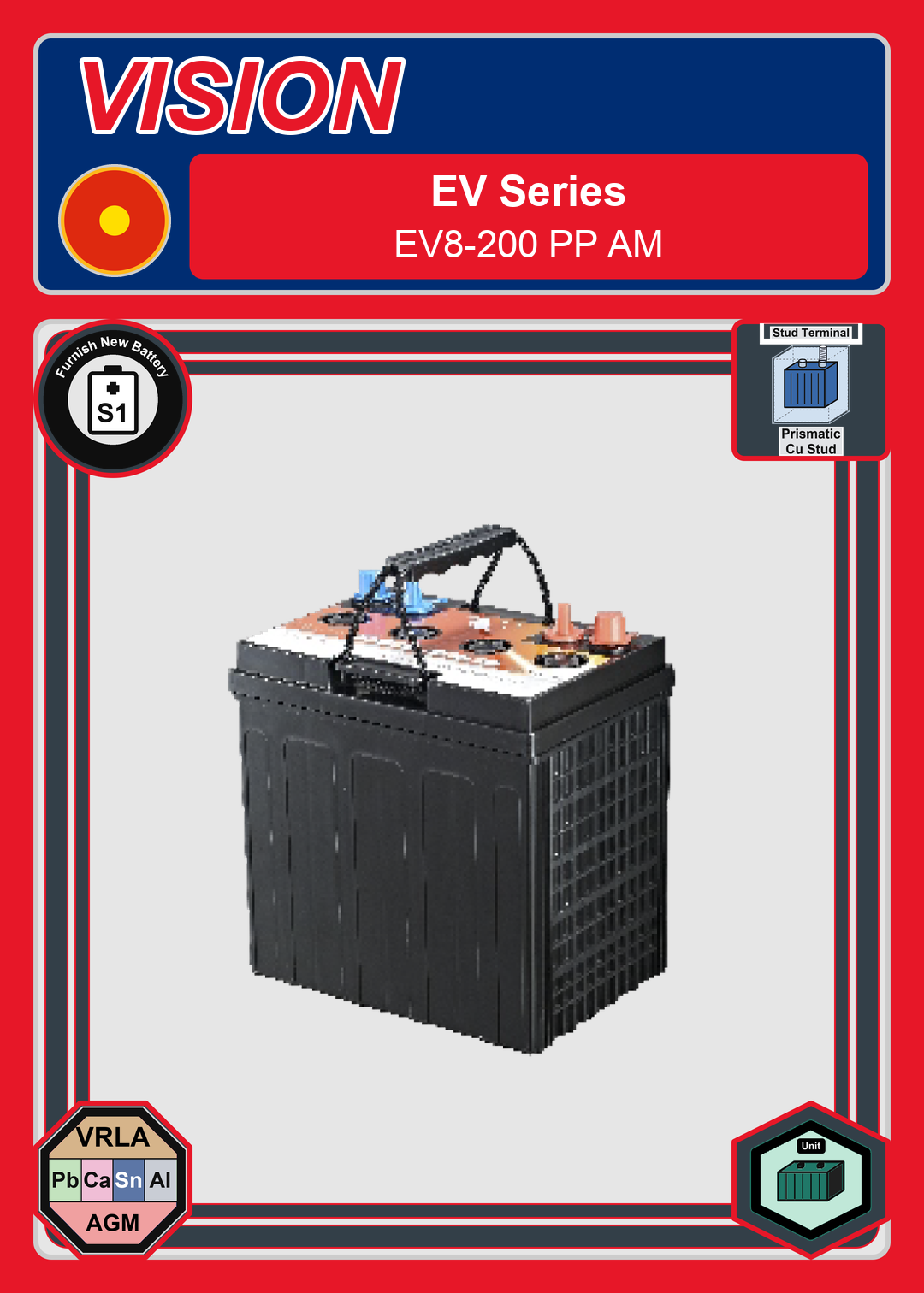 Furnish New Battery Vision EV Series EV8 200 PP AM