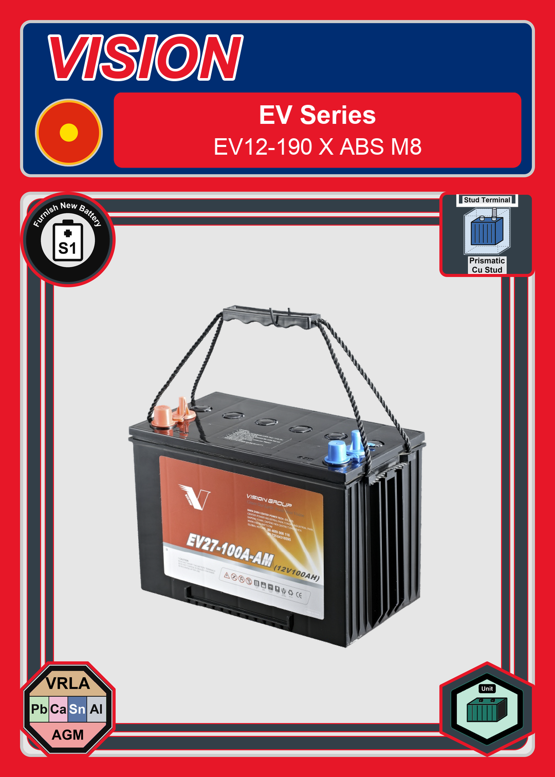 Furnish New Battery Vision EV Series EV12 190 X ABS M8