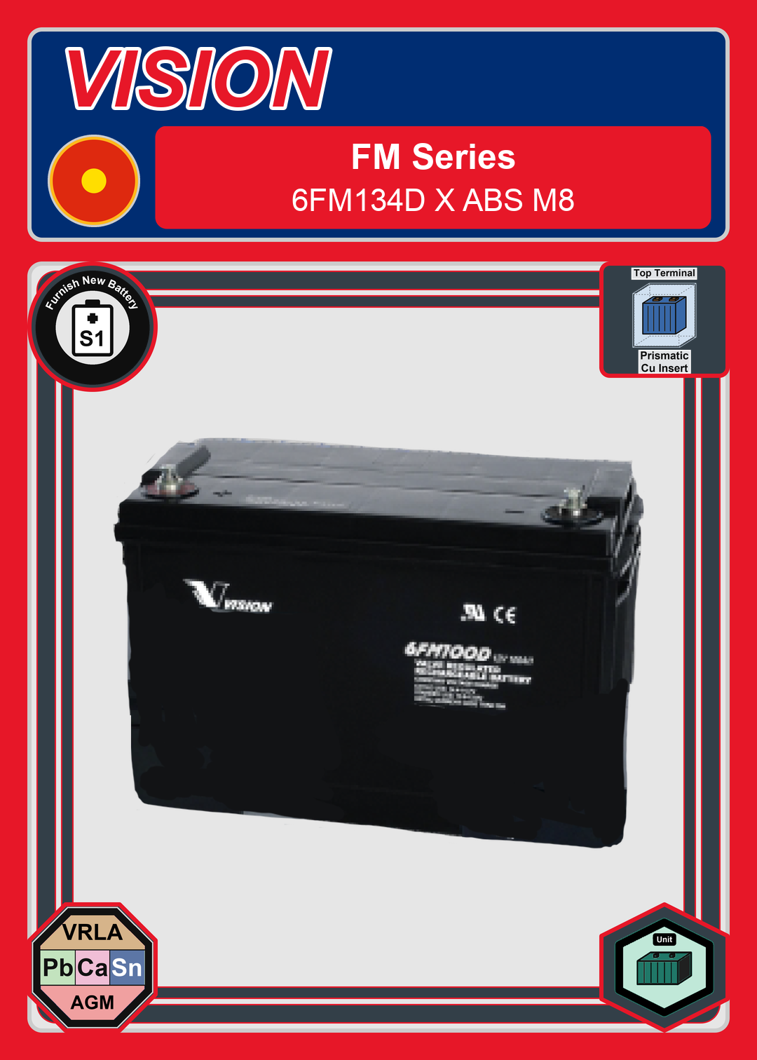 Furnish New Battery Vision FM Series 6FM134D X ABS M8