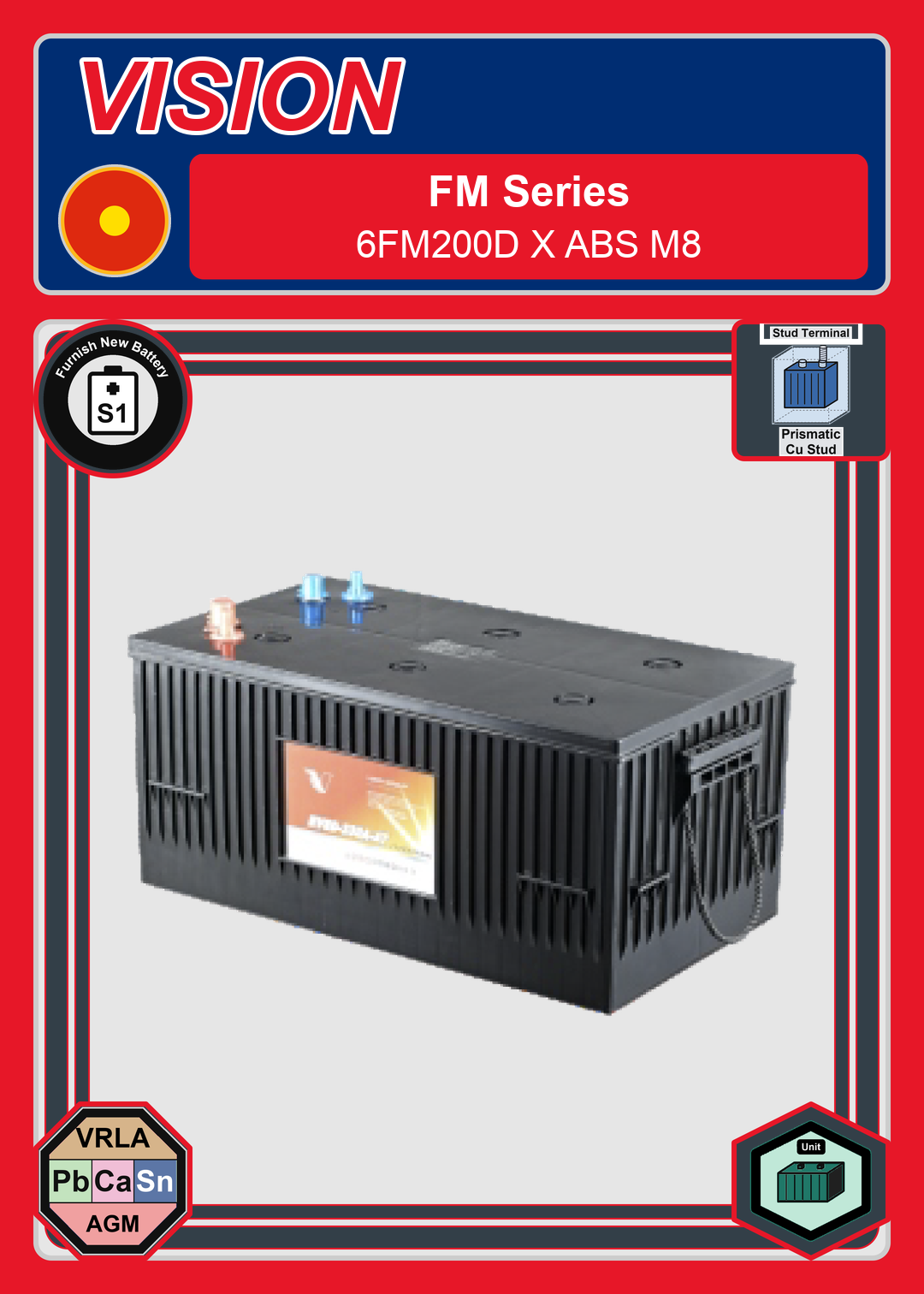 Furnish New Battery Vision FM Series 6FM200D X ABS M8